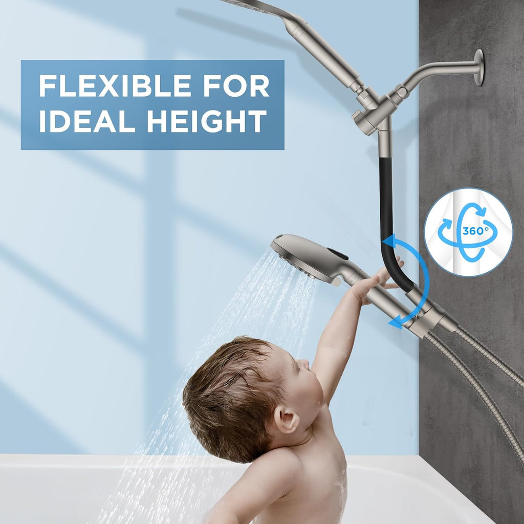 MakeFit Dual Filtered Rain Shower Head Combo, High Pressure Handheld Shower Head with Adjustable Bar - Rainfall Shower Head And Showerhead with Filter for Hard Water - Removes Chlorine(Brushed Nickel)