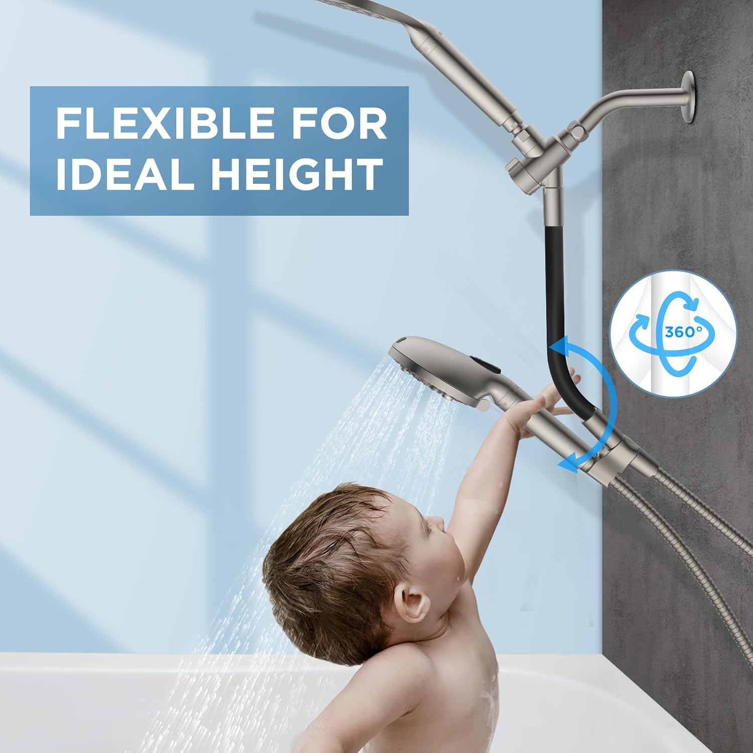 MakeFit Dual Filtered Rain Shower Head Combo, High Pressure Handheld Shower Head with Adjustable Bar - Rainfall Shower Head And Showerhead with Filter for Hard Water - Removes Chlorine(Brushed Nickel)