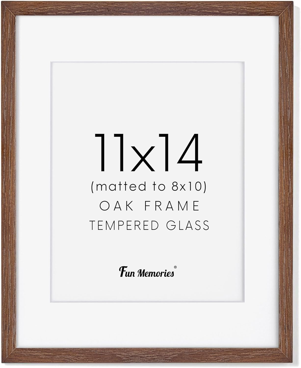 11x14 Picture Frame for Wall, 11 x 14 Photo Frames - Made of Solid Oak Wood & Tempered Real Glass, Rustic Wood 11 by 14 Frames for Home Decor, 11x14 Frame Matted to 8x10, Walnut Color, 1 Pack