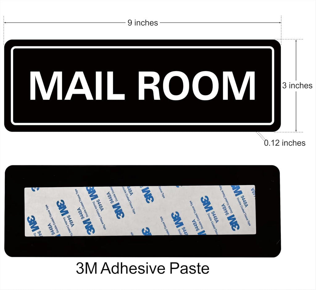 Mail Room Sign – Premium Frosted Acrylic Material, Strong Self-Adhesive, Quick Installation, Suitable For Your Office, Hotel, Bar, Restaurant And Home(9 × 3 Inches, Black)