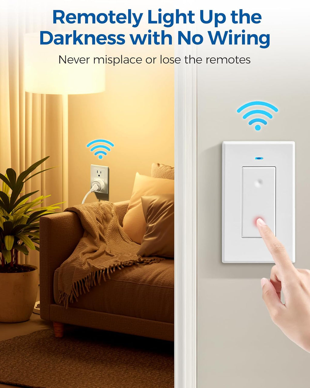 Remote Control Outlet, WILAWELS Wireless Light Switch, Removable Remote Light Switches, On Off Remote Outlet Switch for Lamps, Lights, Fan, Appliance, Expandable, 100ft RF Range, FCC Listed W05RC1106
