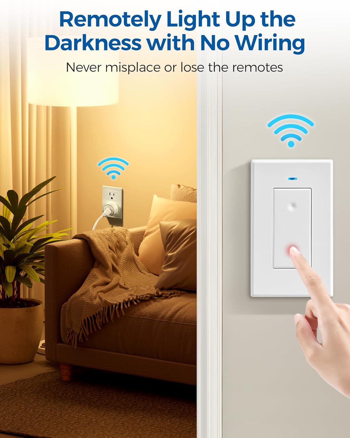 Remote Control Outlet, WILAWELS Wireless Light Switch, Removable Remote Light Switches, On Off Remote Outlet Switch for Lamps, Lights, Fan, Appliance, Expandable, 100ft RF Range, FCC Listed W05RC1106