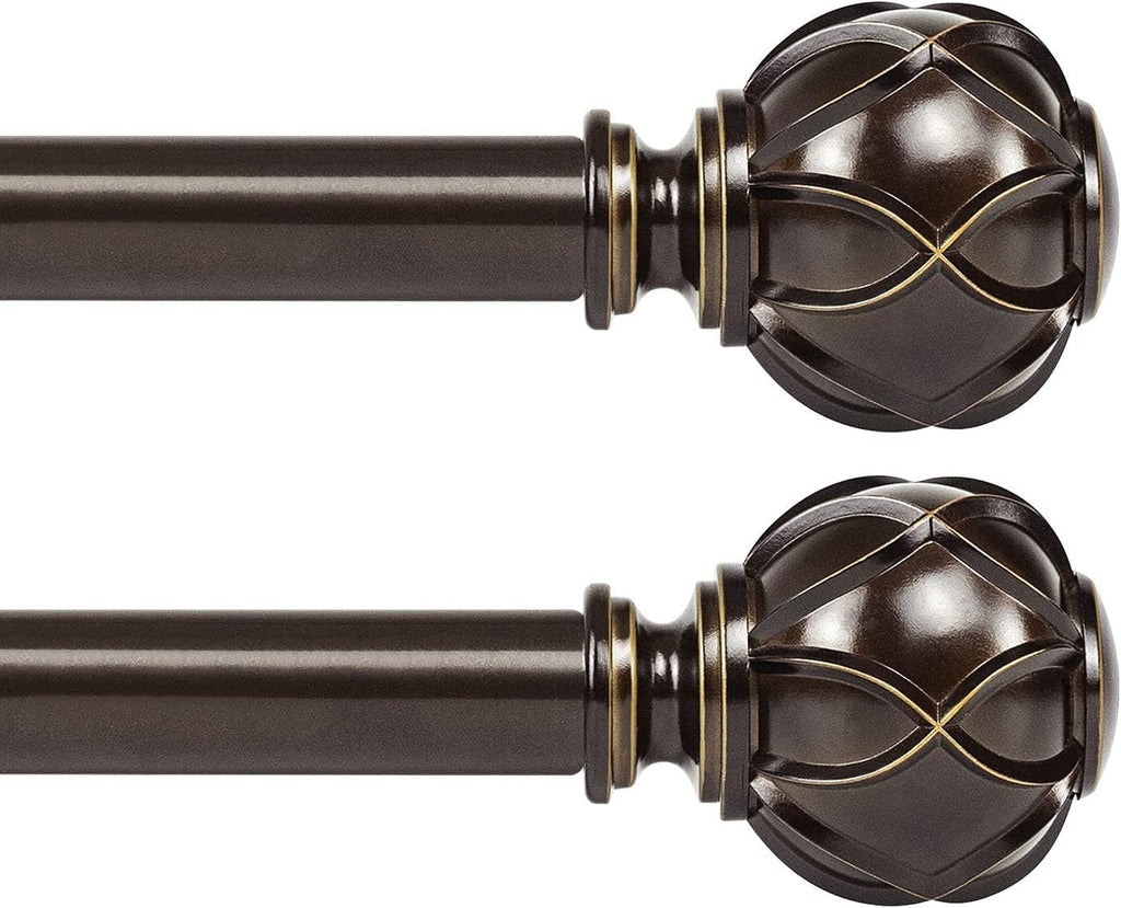 KAMANINA 2 Pack Curtain Rods for Windows 48 to 84 Inch, Antique Bronze Heavy Duty Curtain Rod Adjustable, 7/8 Inch Single Decorative Drapery Rods 32 to 86 Inch(2.6-7.1Ft), Netted Texture Finials