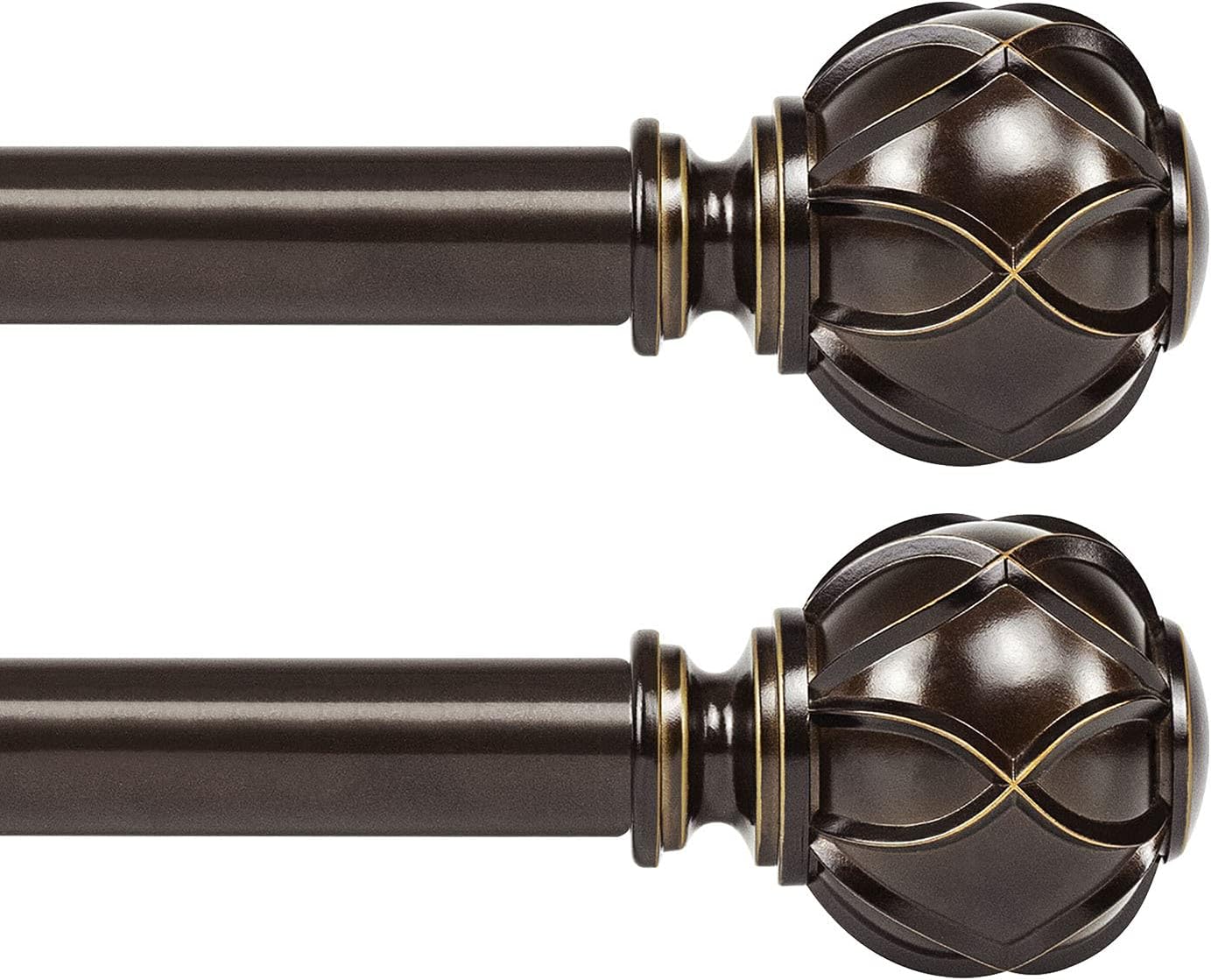 KAMANINA 2 Pack Curtain Rods for Windows 48 to 84 Inch, Antique Bronze Heavy Duty Curtain Rod Adjustable, 7/8 Inch Single Decorative Drapery Rods 32 to 86 Inch(2.6-7.1Ft), Netted Texture Finials