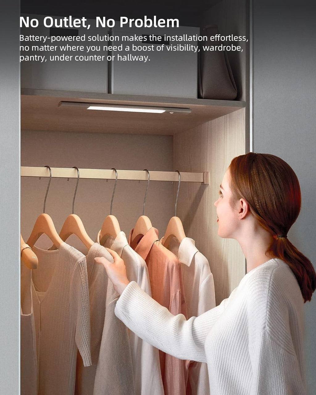 EZVALO 48 LED Under Cabinet Lighting, Motion Sensor Closet Light with Detachable Battery, Wireless LED Magnetic Light for Kitchen, Wardrobe-15.8Inch