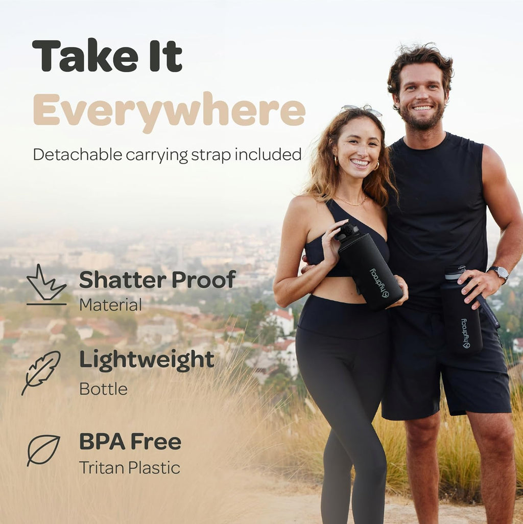 Hydracy Water Bottle with Time Marker -Large BPA Free Water Bottle & No Sweat Sleeve -Leak Proof Gym Bottle with Fruit Infuser Strainer & Times to Drink -Ideal for Fitness Sports & Outdoors