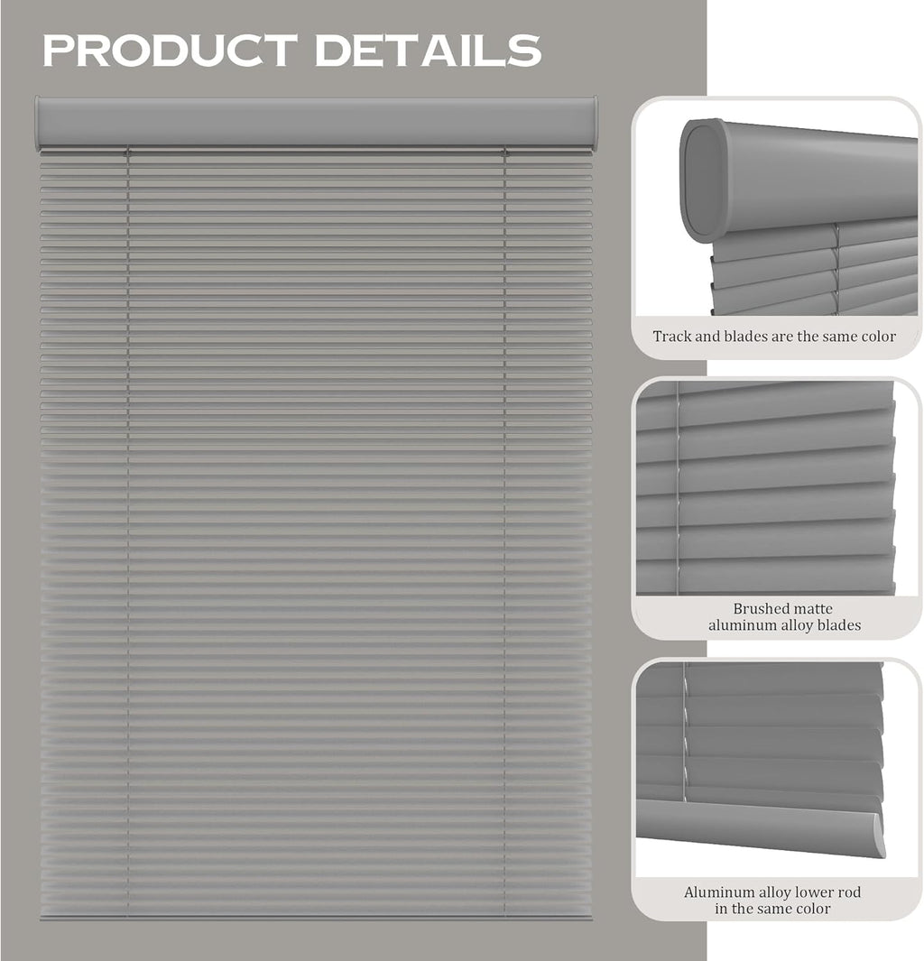 Motorized Cordless Aluminum Blinds with Remote, Automatic Room Darkening Horizontal Blinds for Indoor Windows, Light Adjustment Waterproof Blinds, Customized for Home Office, Gray