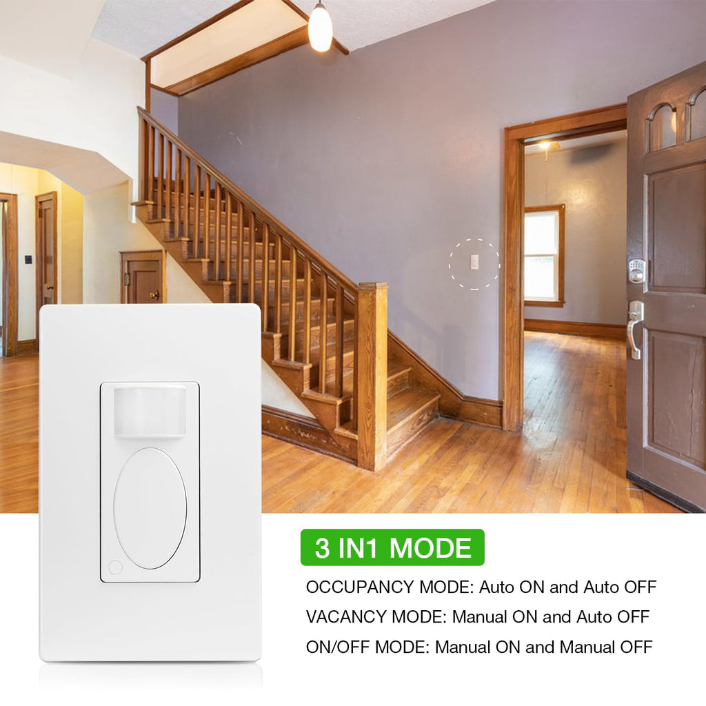 RAYZEEK 2 Pack PIR Motion Sensor Light Switch,Occupancy Sensor Switch | 5Amp | Sigle-Pole | No Neutral Required, Operable Without Ground Wire,PC Fireproof,UL Listed