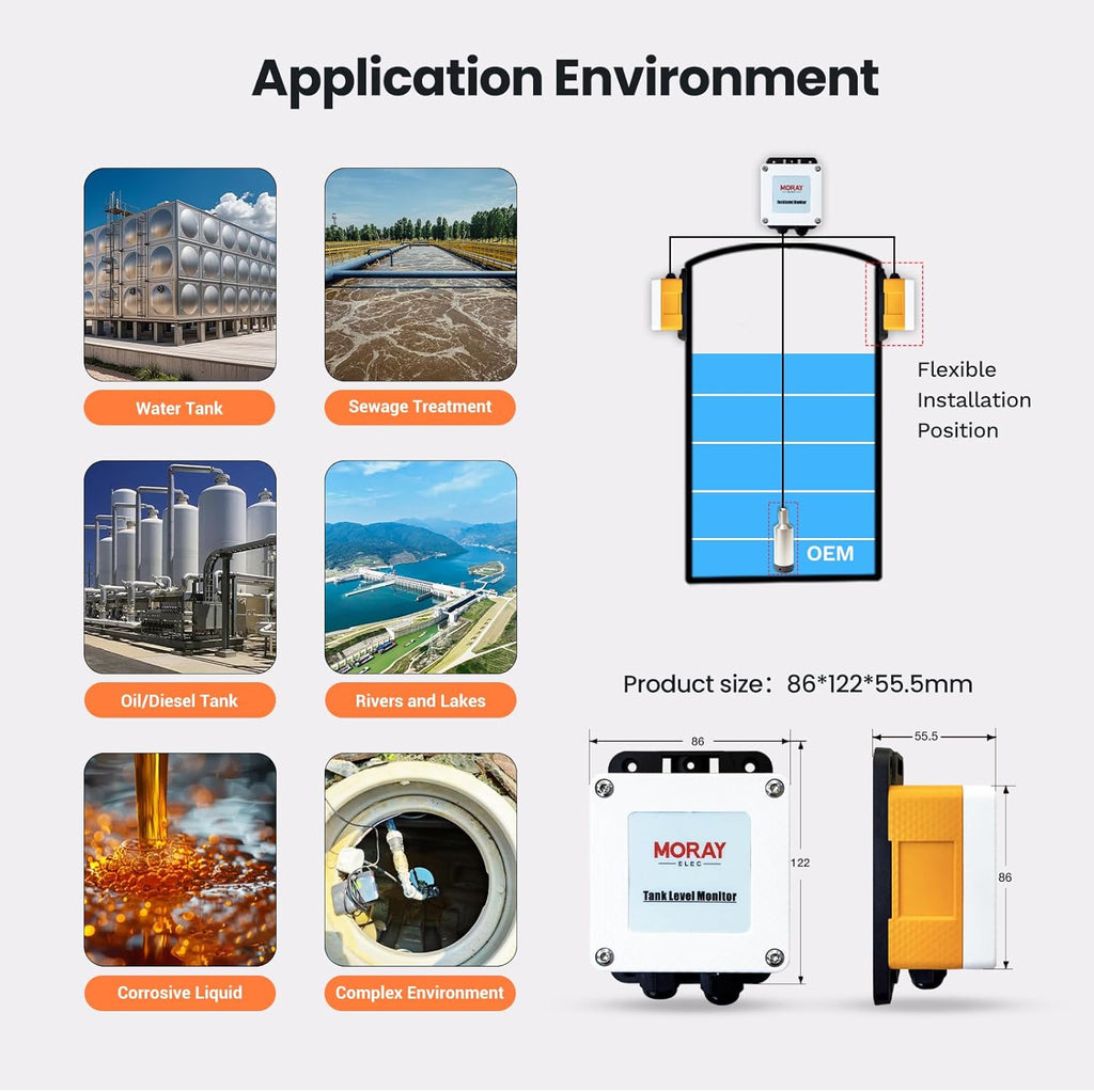 Moray Smart WiFi Water Level Sensor Water Level Transmitter Level Monitor Sensor , Gateway Automatic Alarm Indicator for Smart Life Mobile APP Smart Home Remote IP67 Waterproof (ME202R 5m)