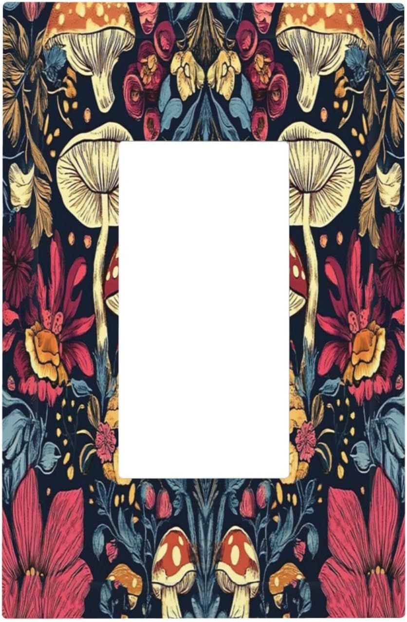 Decorative Outlet Covers Coloful Red Yellow Orange Magical Mushroom Forest 1 Gang Single Rocker Light Switch Cover Plate GFCI Wall Plates Electrical Switch Plate Cover for Bedroom Home Decor