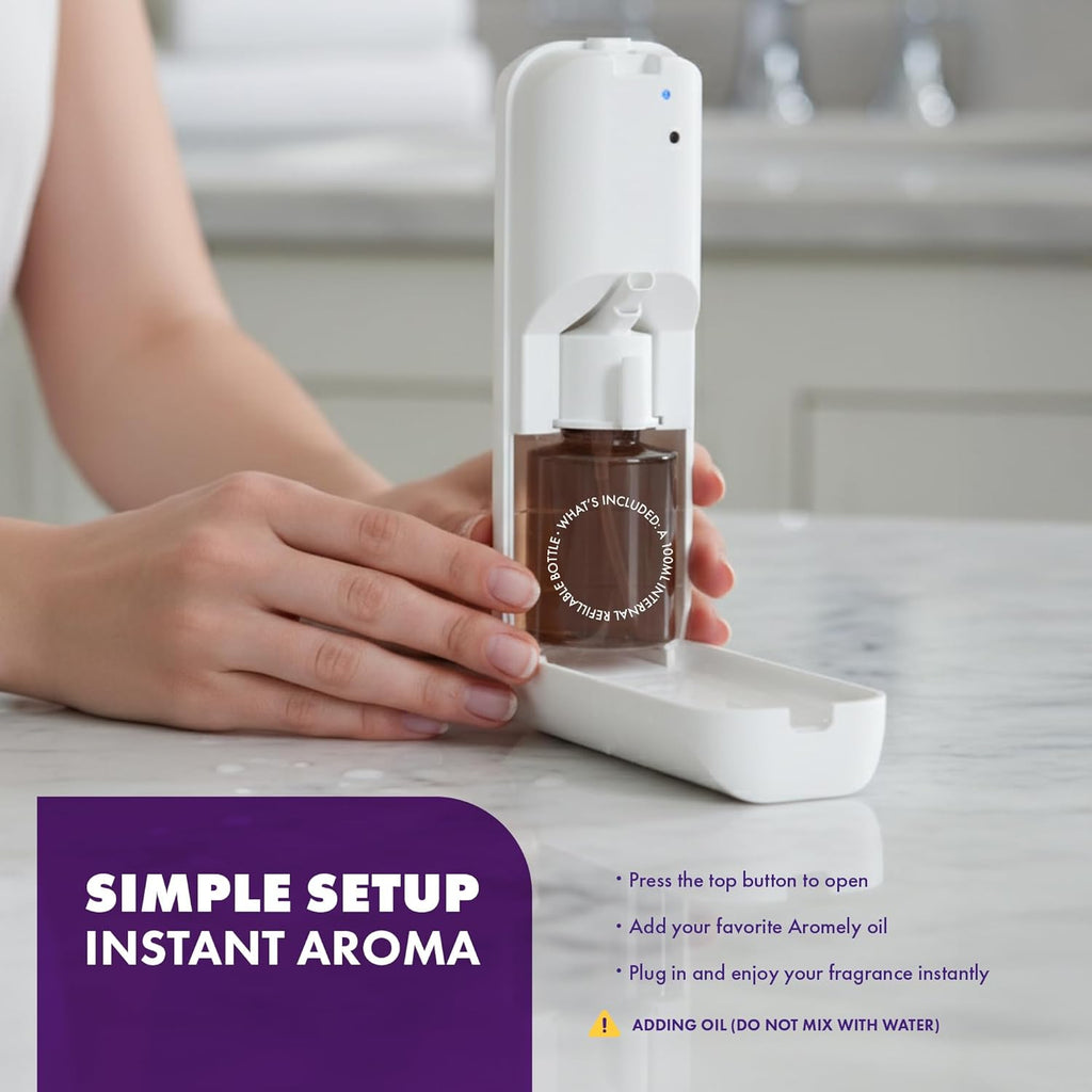 Aromely ARO Bliss Plug in Oil Diffuser, Smart Bluetooth Scent Diffuser, Waterless Aromatherapy, Ideal for Hotel Rooms, Bathrooms & Small Offices, App Controlled Perfect Aroma Diffuser Up to 500 SQFT