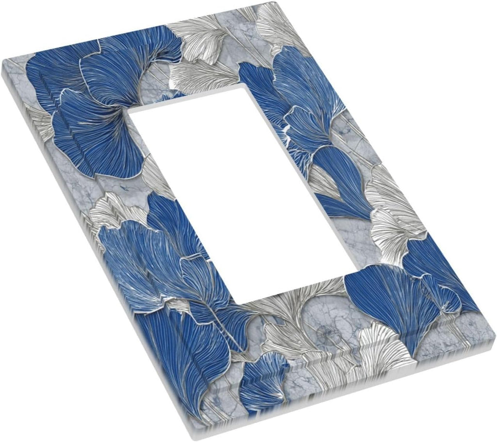 Abstract Blue Marble Plant Leaves 1 Gang Single Rocker Decorative Light Switch Covers Electrical Faceplate Switch Plates for Bathroom Kitchen Home