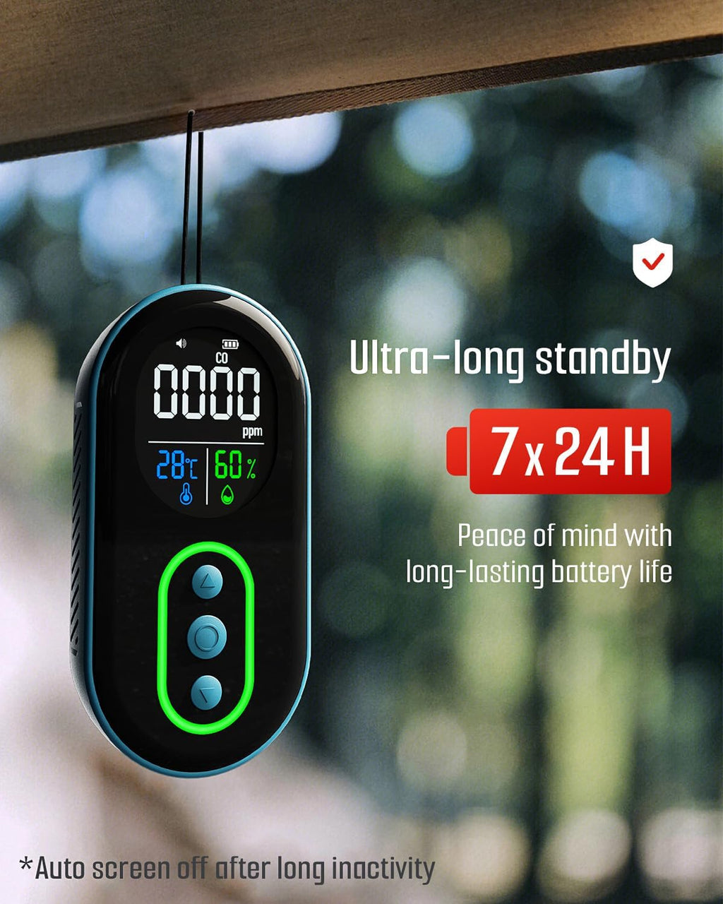 DS-399 Portable Carbon Monoxide Detectors, 168H Standby, Rechargeable 3-in-1 CO Detector with Audible & Visual Alerts for Travel & Camping, CO Meter for Home, Car & Tent - Dark Blue