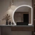 Niccy Half Moon Led Mirror for Bathroom, 28" Semi Round Backlit Mirror for Wall Lighted Mirror with Frameless 3 Color, Defogger, Explosion-Proof, HD Glass and IP65 Vanity Mirror