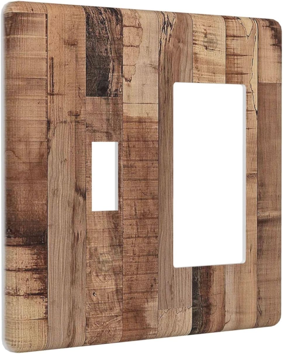 Outlet Covers Rustic Brown Wood Grain 1 Toggle 1 Rocker Combination Decorative Wall Plate Electrical Switch Plates Light Switch Cover Plate for Farmhouse Kitchen Decor