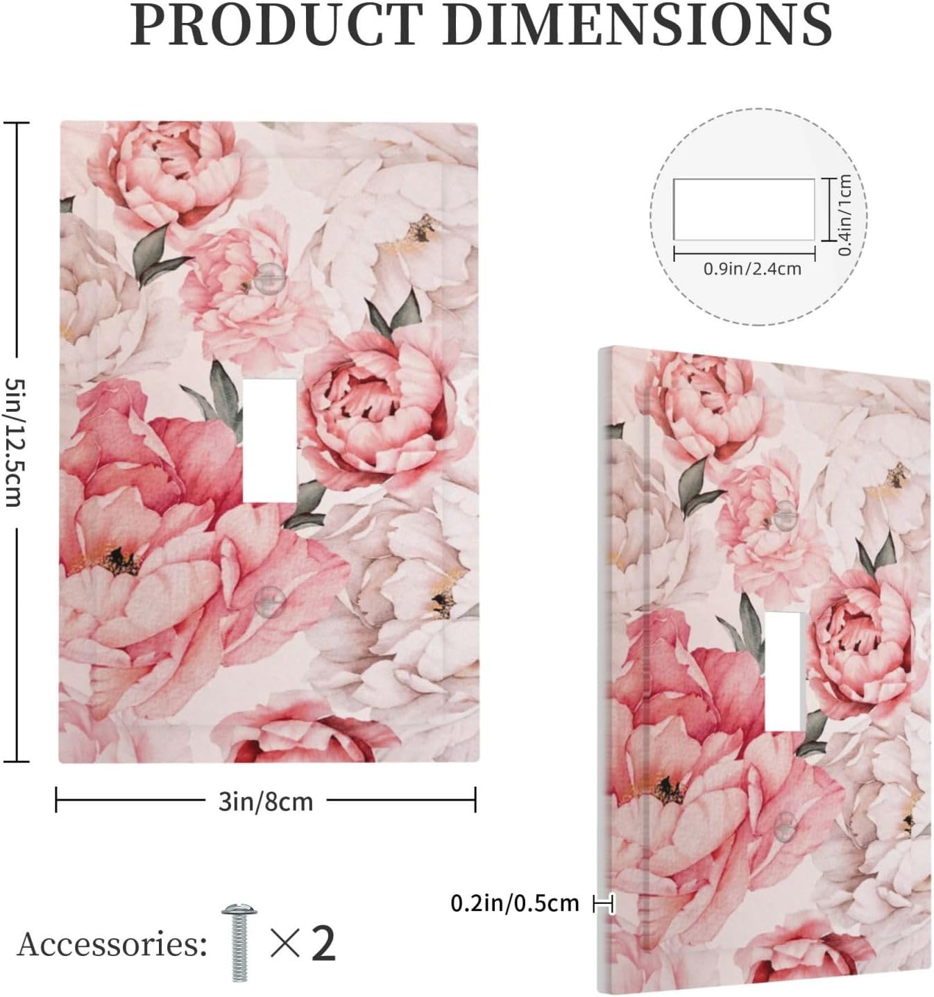 Decorative Light Switch Plate Covers Ink Pink Peony Flower Rustic Floral 1 Gang Light Switch Cover Plate Single Toggle Wall Plate Outlet Covers Faceplate for Home Decor （2 Pack）