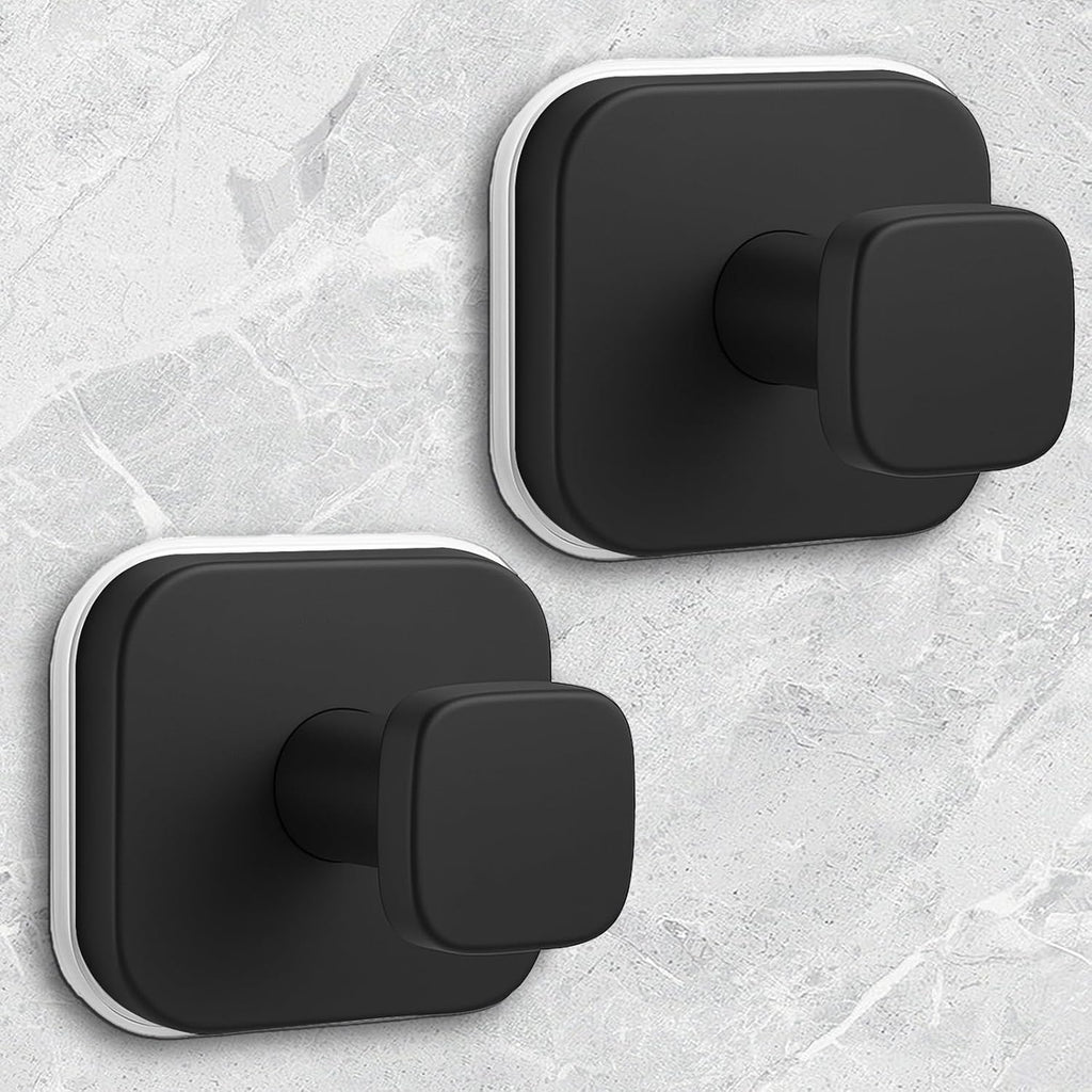 Shower Hooks for Inside Shower,Reusable Suction Cup Hooks for Glass Window,Mirror,Removable Towel Hooks for Bathroom,2 Pack(Black)