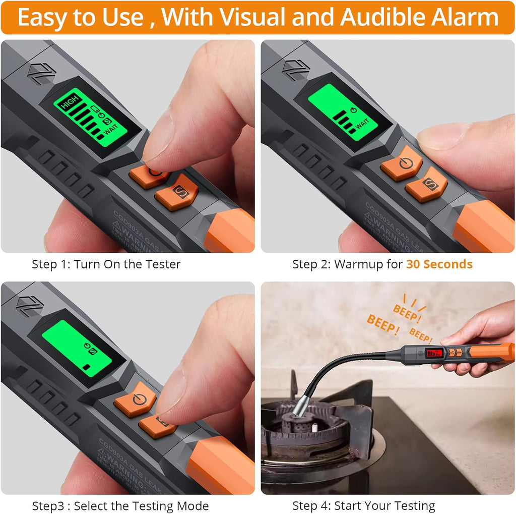 Neoteck 50-3000ppm Gas Leak Detector with 4-inch Probe Natural Gas Detector Pen with High/Low-Sensitivity Portable Gas Sniffers with Audible & Visual Alarm to Locate Combustible Gases for Home