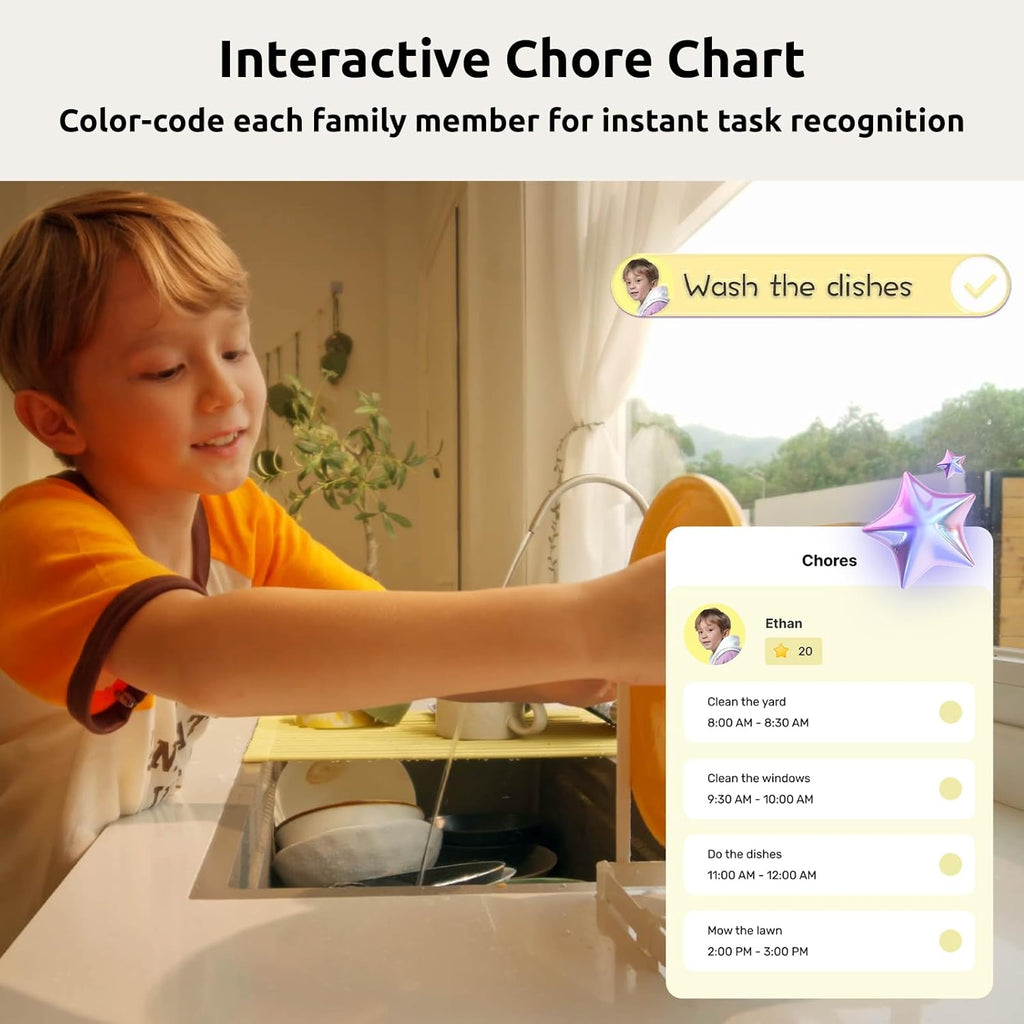 21.5'' Digital Calendar & Chore Chart - Smart Interactive Display for Family Schedules, 1920 * 1080P Full HD Touchscreen Electronic WiFi Planner, Wall and Desk Mountable