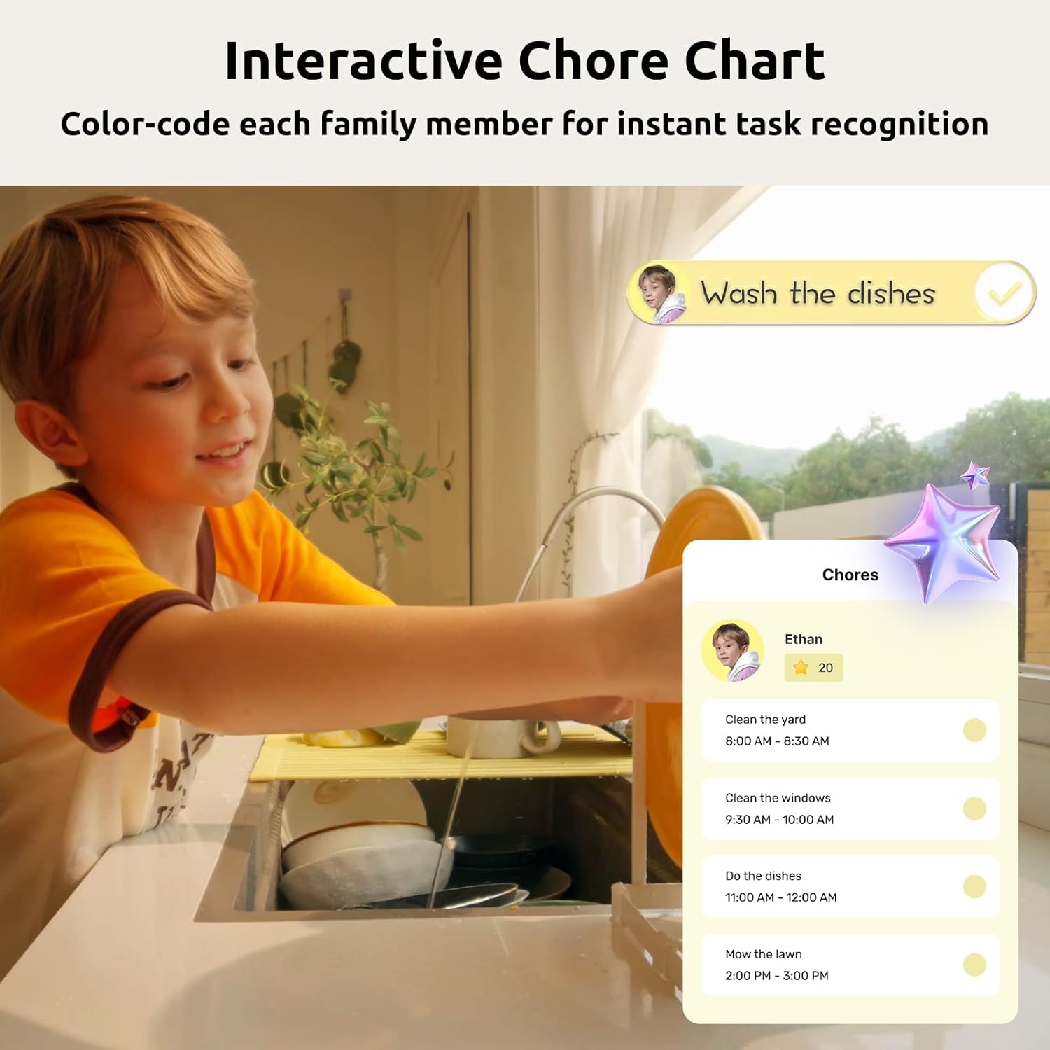 21.5'' Digital Calendar & Chore Chart - Smart Interactive Display for Family Schedules, 1920 * 1080P Full HD Touchscreen Electronic WiFi Planner, Wall and Desk Mountable