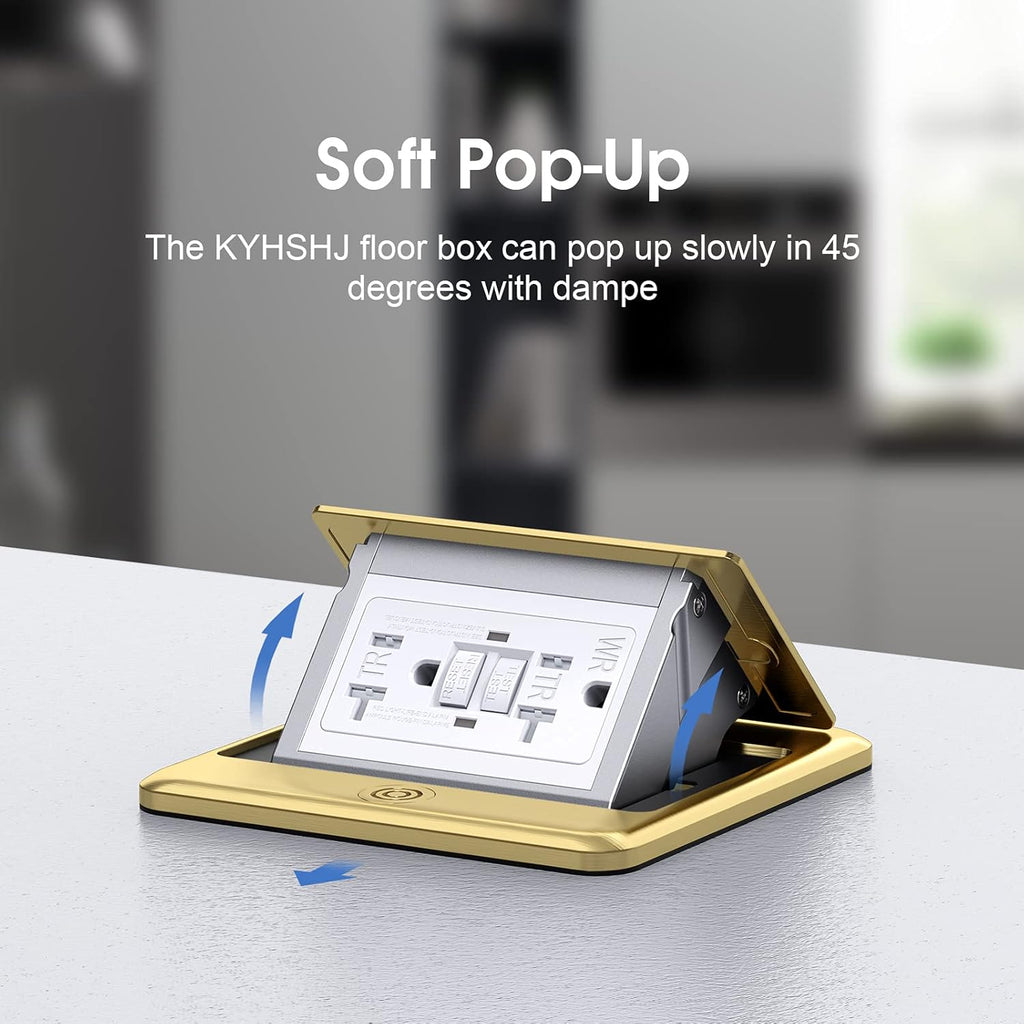 KYHSHJ Pop Up Floor Electrical Outlet with 20 Amp Stainless Steel GFCI Tamper Receptacle Outlet， Corrosive Resistant Hardware，ETL Listed,Brass