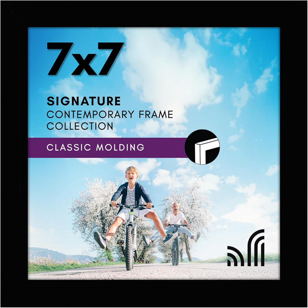 Americanflat 7x7 Picture Frame with Shatter-Resistant Glass - Signature Collection - Gallery Style Frames Made of Engineered Wood - Square Frame for Tabletop and Wall Display - Black