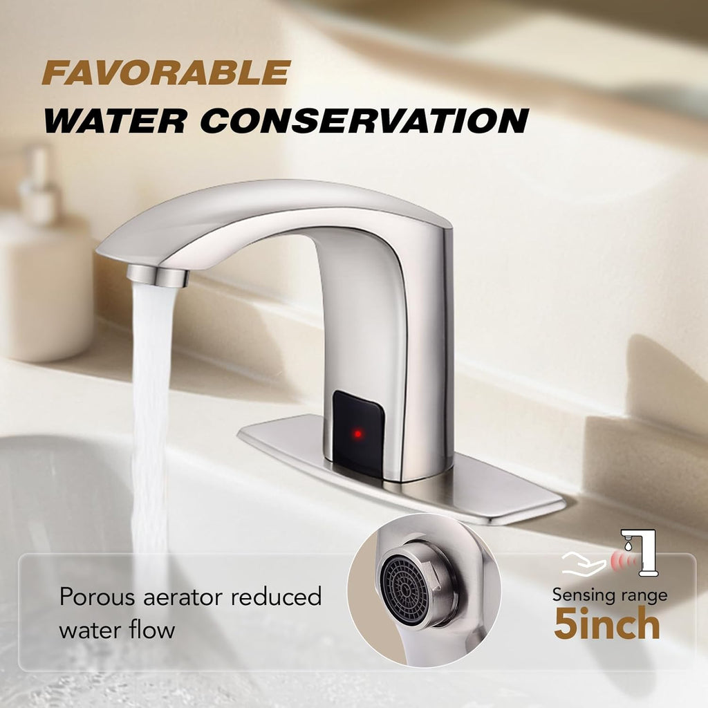 Gangang Touchless Bathroom Sink Faucet Adjustable Water Temperature Brass Automatic Motion Sensor Faucet 1 Hole Commercial Brass Non-contact Faucets Sinks Water Saving Easy to Install (Brushed Nickel)