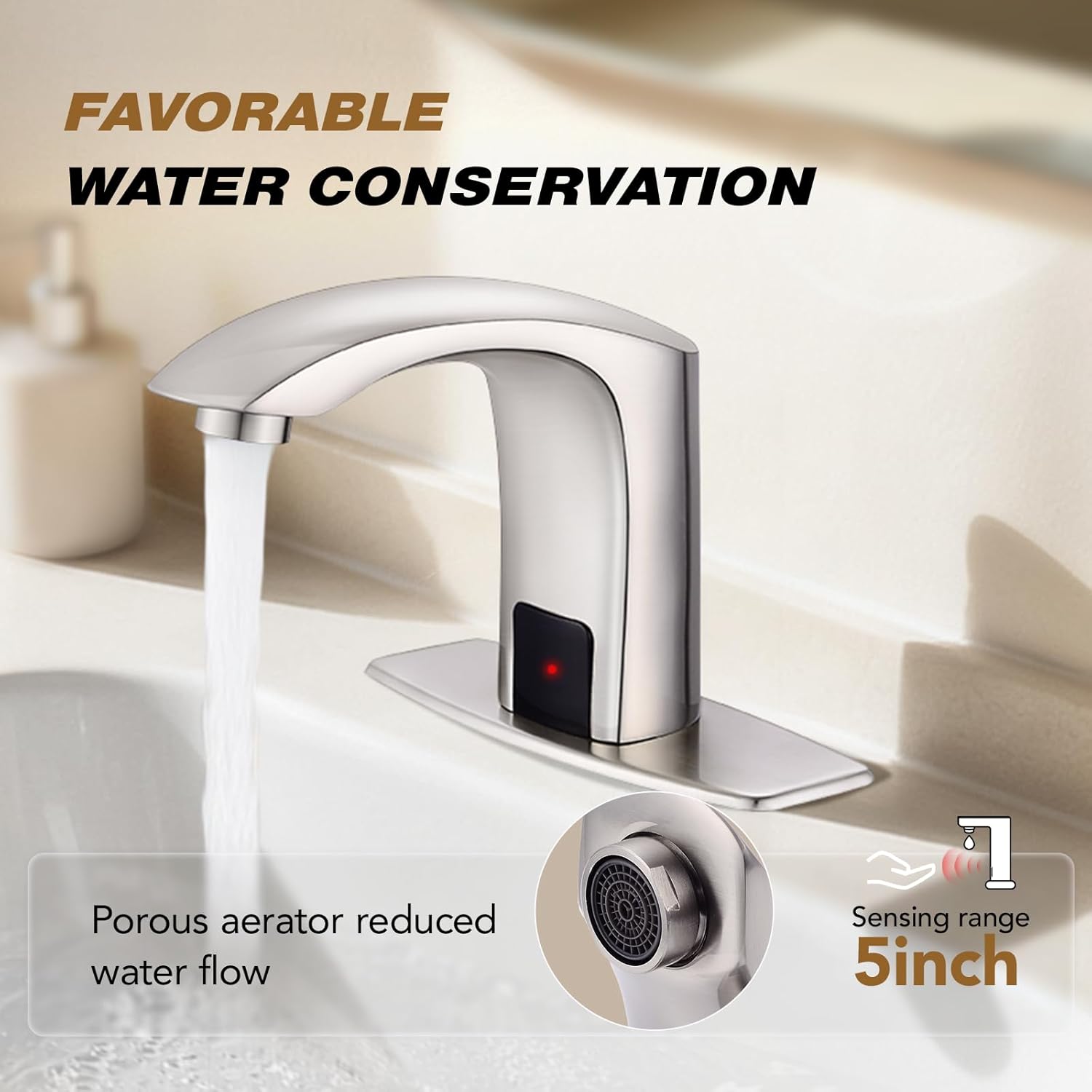 Gangang Touchless Bathroom Sink Faucet Adjustable Water Temperature Brass Automatic Motion Sensor Faucet 1 Hole Commercial Brass Non-contact Faucets Sinks Water Saving Easy to Install (Brushed Nickel)
