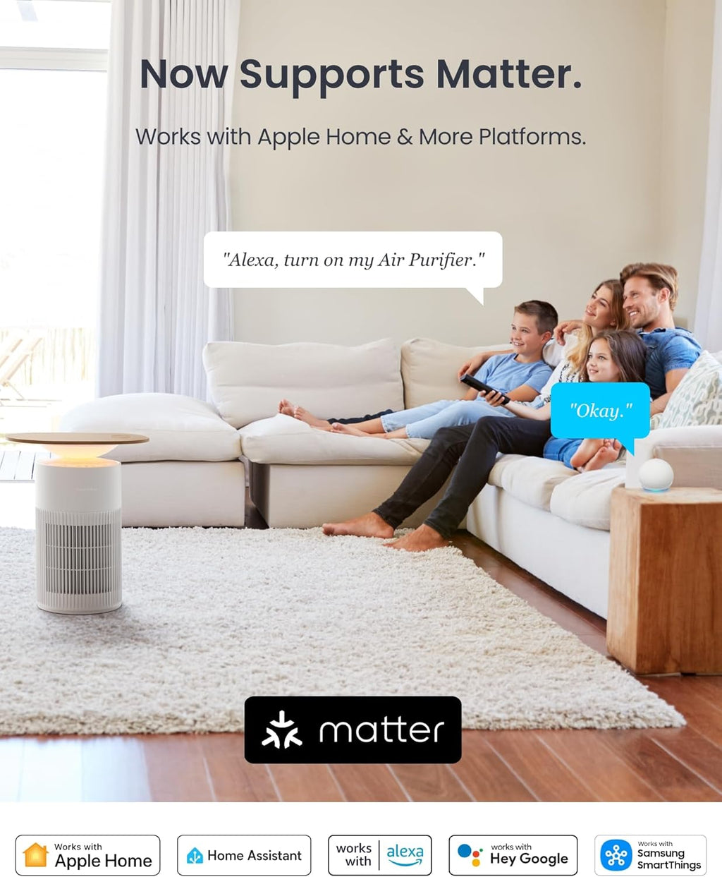 SwitchBot 4 in 1 Air Purifiers Table with Matter, Up to 3620 ft², H13 HEPA Pet Filter, Wireless Charging, Washable Pre-filter, 10 RGB Colors, Work with Apple Home, Google Home, HomeAssistant