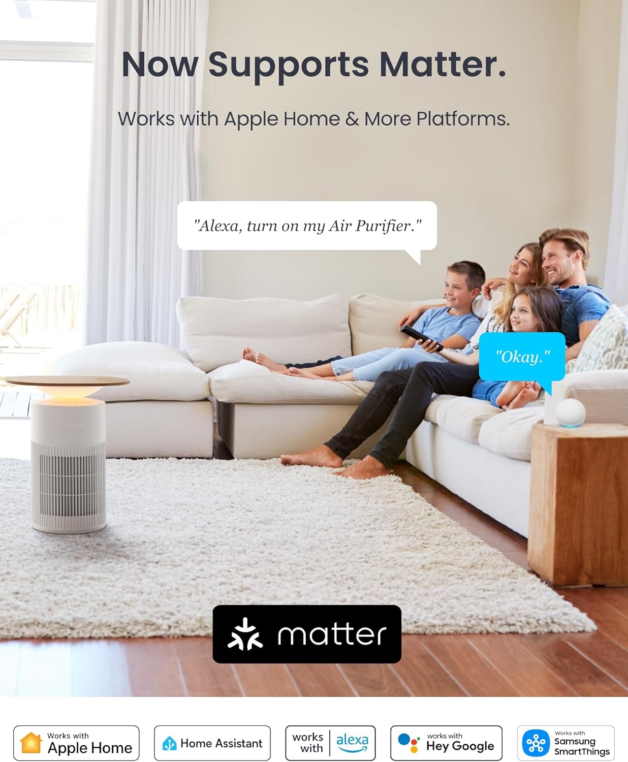 SwitchBot 4 in 1 Air Purifiers Table with Matter, Up to 3620 ft², H13 HEPA Pet Filter, Wireless Charging, Washable Pre-filter, 10 RGB Colors, Work with Apple Home, Google Home, HomeAssistant