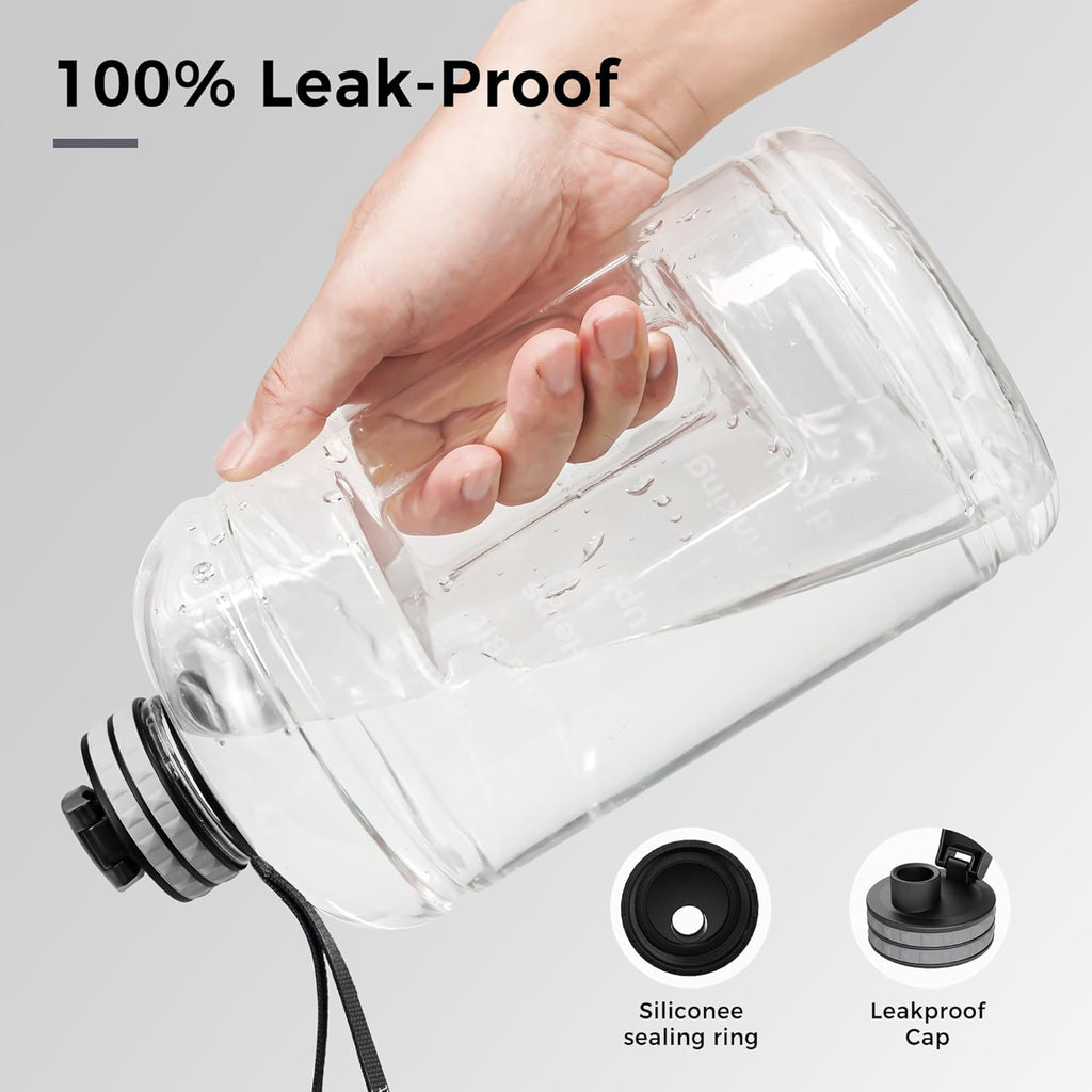 Large Water Bottle with Motivational Time Marker, Water Jug with Handle, Clear Sport Bottle for Gym Camping Workout Outdoors (0.5 Gallon Clear)