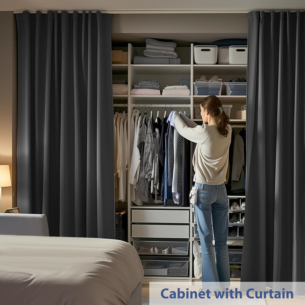 Room Divider Ceiling Mounted Curtains Track Sets Extra Wide Blackout Curtain Flexible Tracks for Bedroom Privacy Partition Separator,1 Panel Black Drape and White Rail, W12.5 x H10ft