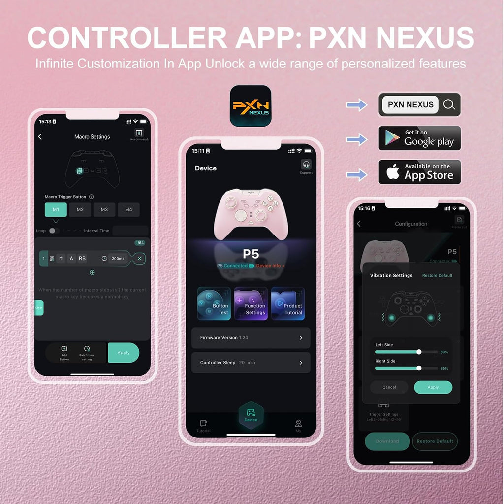 PXN P5 Wireless Gaming Controller, Hall Effect Joystick, 2.4G PC Gaming Controller, Hall Triggers, Dual Vibrators, APP, POM, Wake-up, 4-Macro, 3-Mode(2.4G/BT/SW), for PC,Switch,Android,iOS