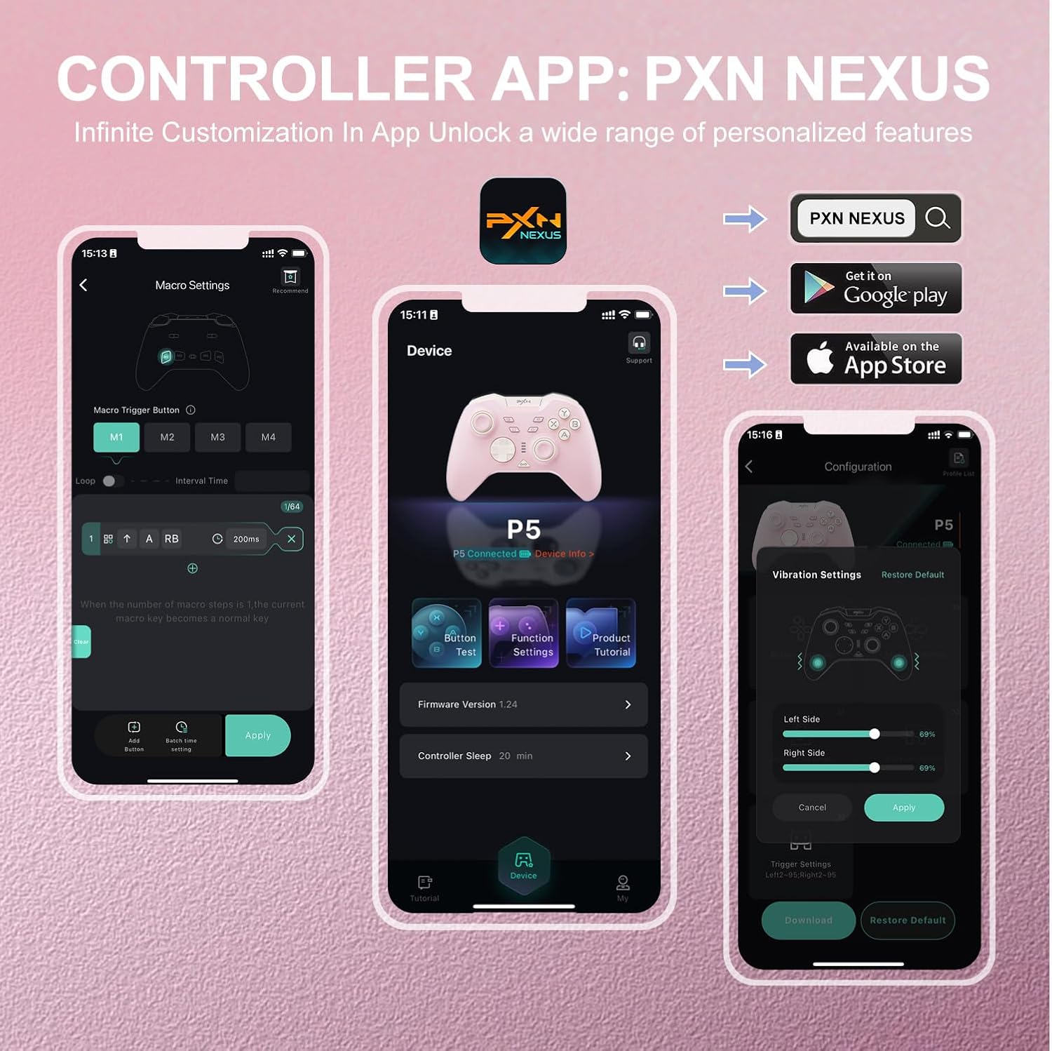 PXN P5 Wireless Gaming Controller, Hall Effect Joystick, 2.4G PC Gaming Controller, Hall Triggers, Dual Vibrators, APP, POM, Wake-up, 4-Macro, 3-Mode(2.4G/BT/SW), for PC,Switch,Android,iOS