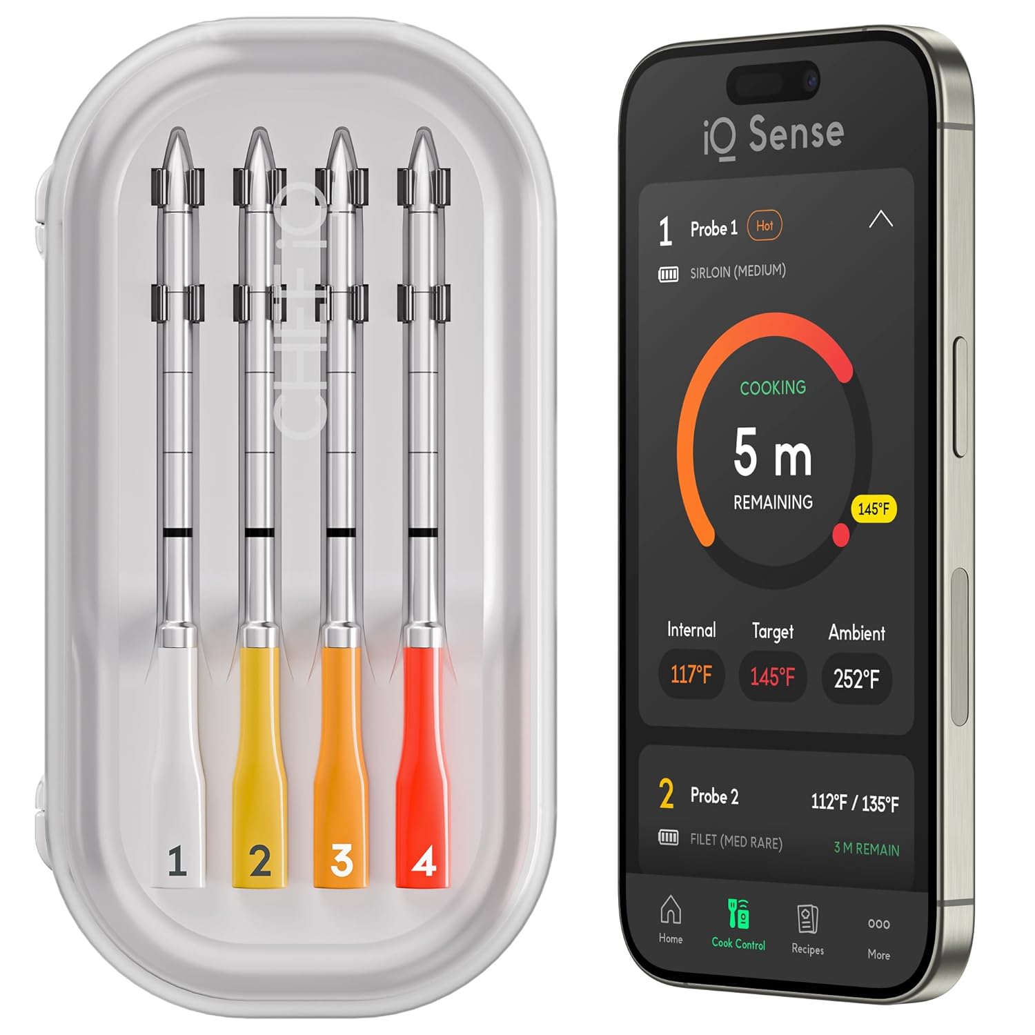 CHEF iQ Sense | Smart Wireless Meat Thermometer | 4 Ultra-Thin Probes | WiFi Unlimited Range | 1000°F Heat Safe | 5 Sensors | BBQ, Grill, Oven, Smoker, Air Fryer | Gen3