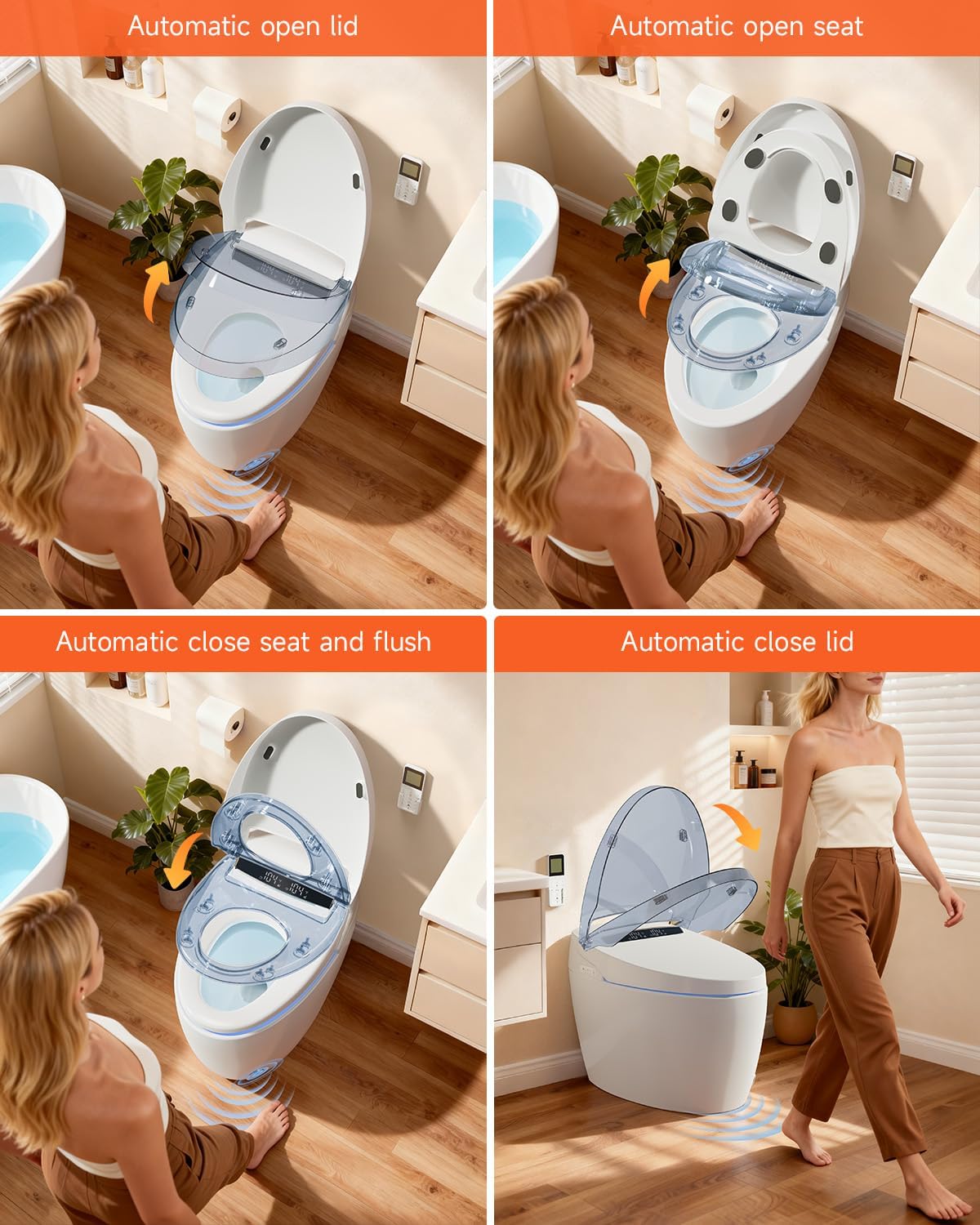 WANSID Smart Toilet,Advance Bidet with Heated Seat Smart with Bidet Built In,Tankless Toilet with Warm Water Sprayer and Dryer, Foot Sensor Operation,LED Display