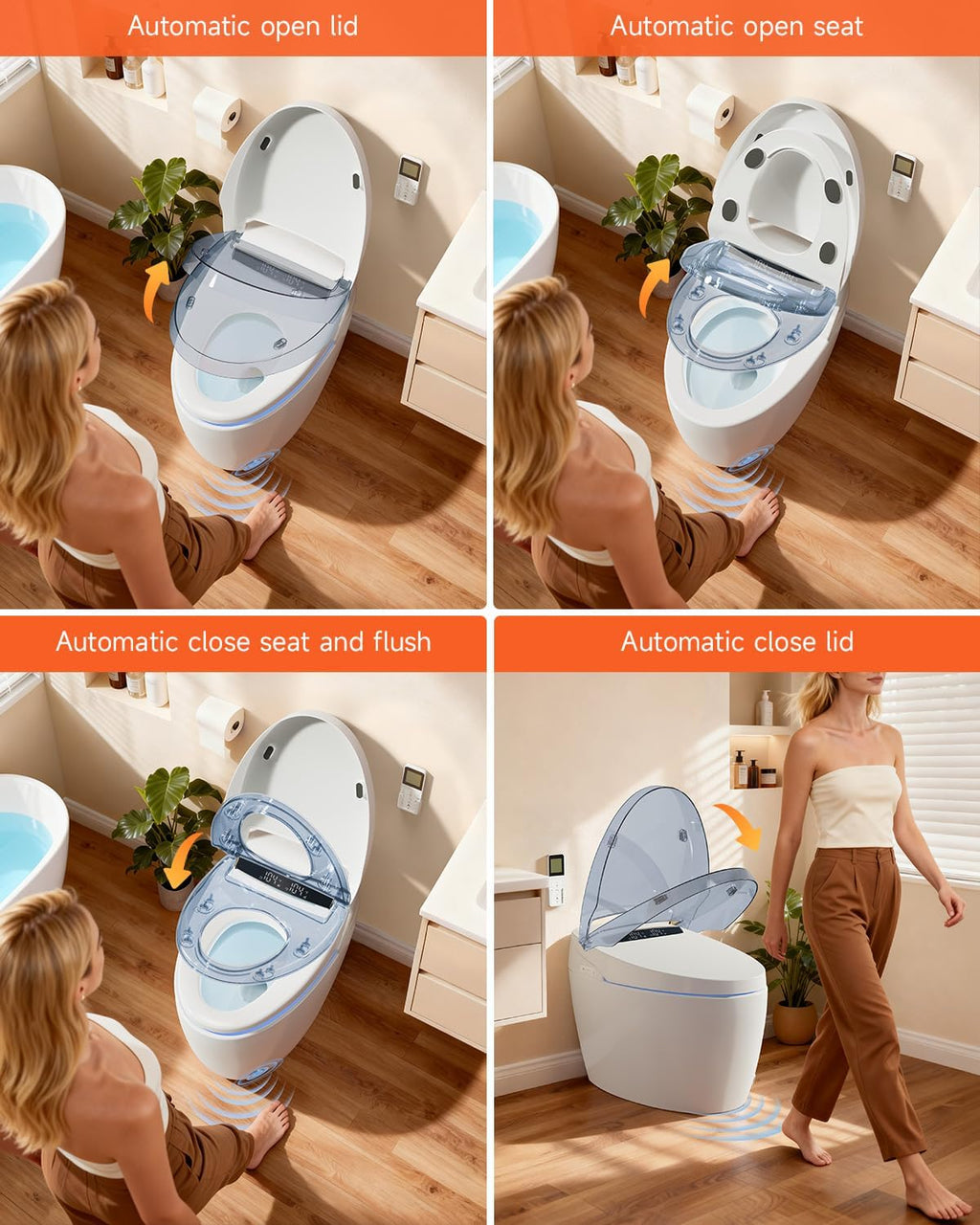WANSID Smart Toilet with Bidet Built in, Bidet Toilet with Auto Open/Close Lid, Foot Sensor Operation, 1.28GPF, Heated Seat & Instant Warm Water Dryer, Tankless One Piece Electric Toilet