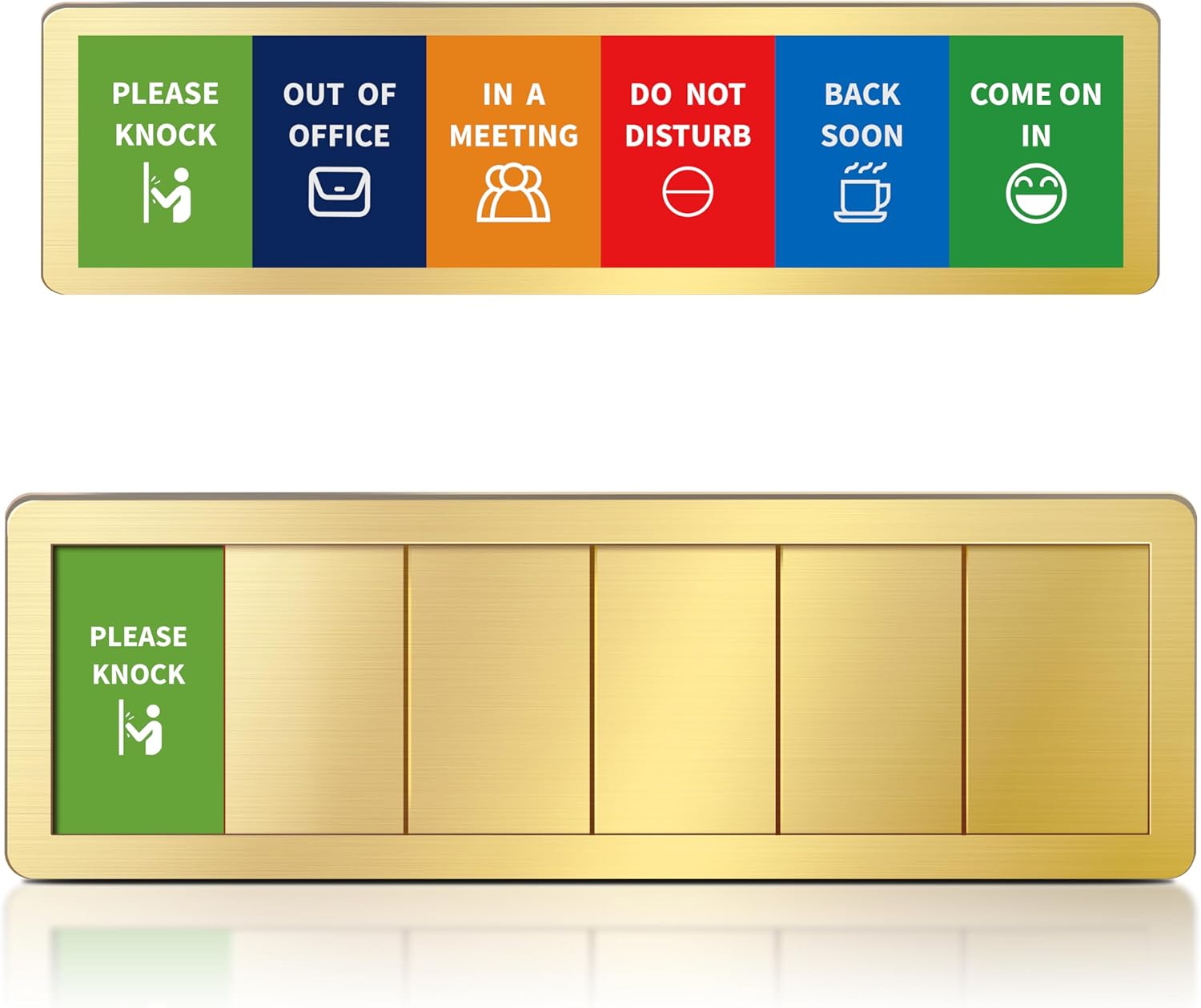 Office Door Signs -6 Options Do Not Disturb, In A Meeting, Out Of Office, Working Remotely, Back Soon Please Knock,Privacy Door Slider Sign for Meeting & Conference Room Brushed Gold