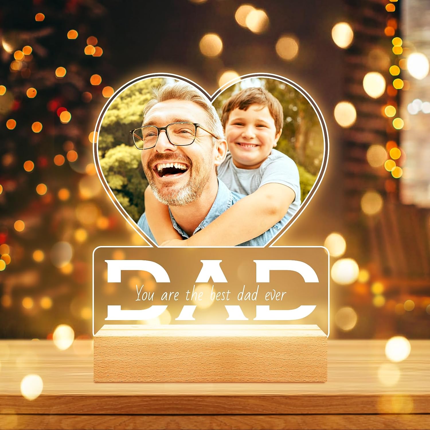 Personalized Gifts for Dad from Daughter Son, Personalized Picture Frame with Photo, Custom Photo Frame with Night Light, Customized Dad Birthday Gifts