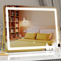 Ligheted Vanity Mirror with Lights, 14" x 12" LED Makeup Mirror, Hollywood Mirror,3 Modes Light, Smart Touch Control Dimmable, 360°Rotation, Rectangle Gold Frame