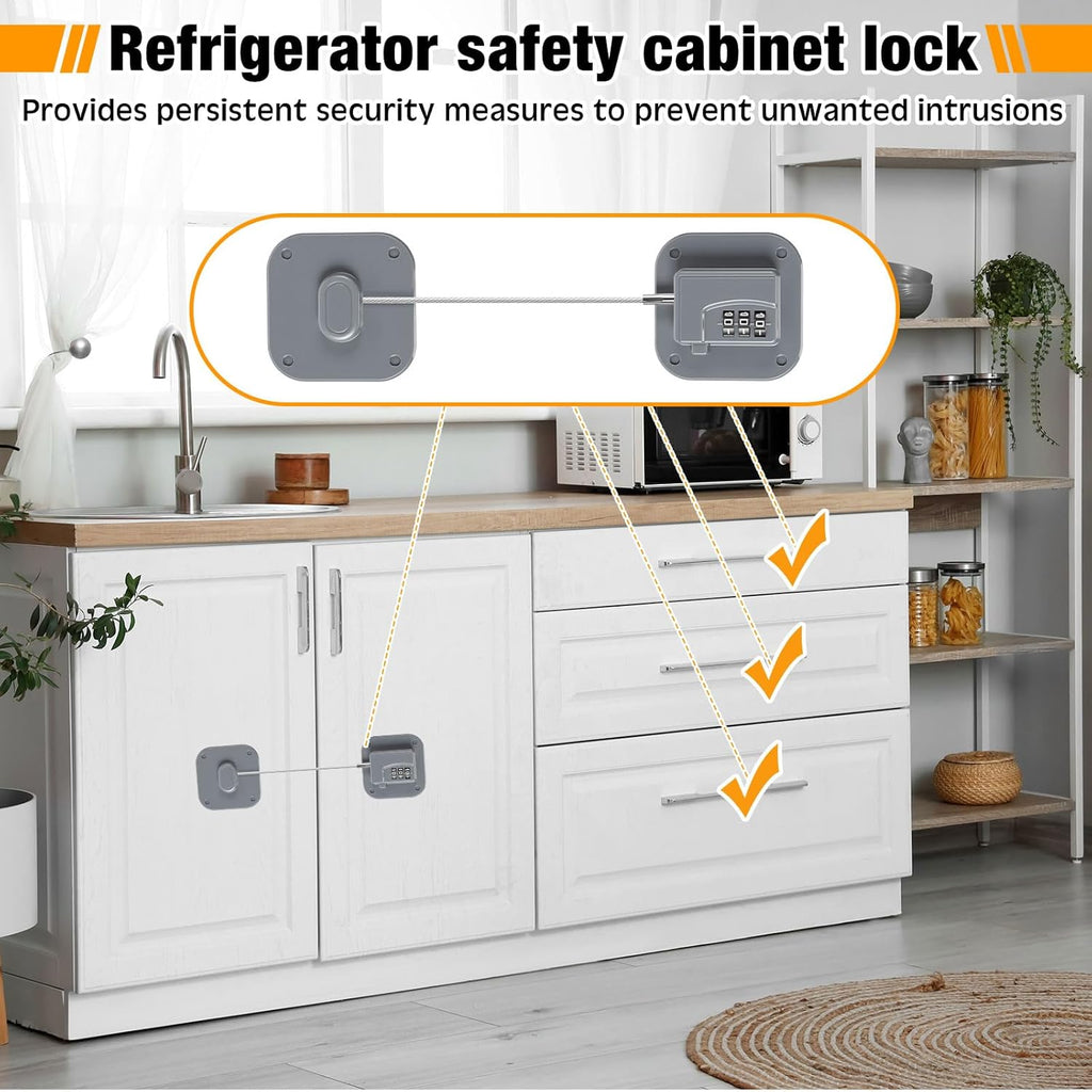 8 Pack Fridge Lock Heavy Duty Locks for Fridge Freezer Lock for Child Safety Cabinet Coded Adhesive Combination Refrigerator for Drawers Cabinet Window Easy Install No Drilling Black (Gray)