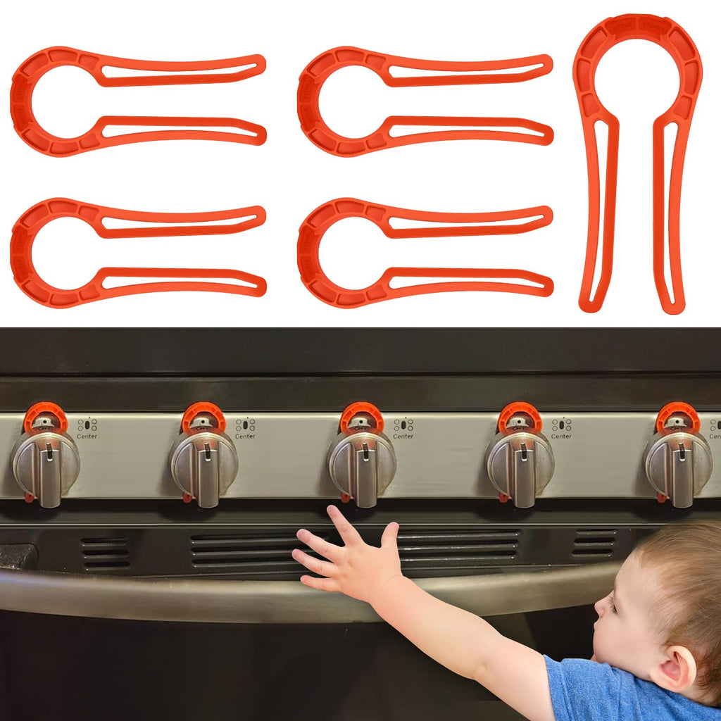 Stove Knob Lock for Child Safety and Proofing (5 Pack), Oven Knob Safety Covers for Kids and Pets(RED)