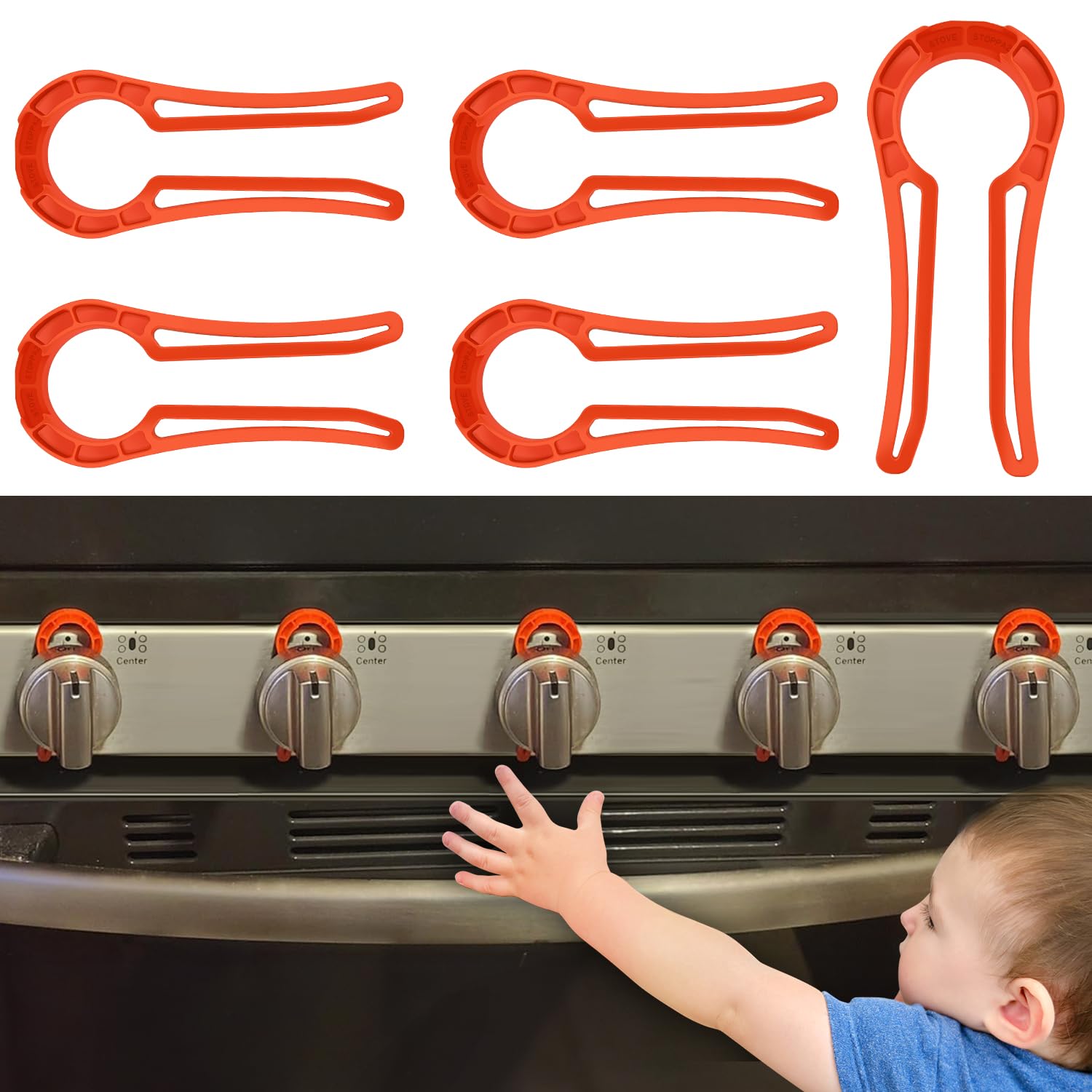 Stove Knob Lock for Child Safety and Proofing (5 Pack), Oven Knob Safety Covers for Kids and Pets(RED)
