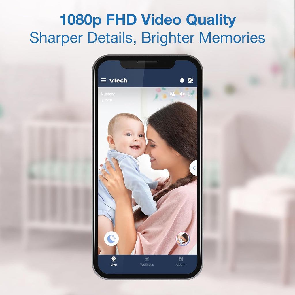 VTech Smart WiFi 7” HD Display Video Baby Monitor, 1080p HD Camera via App, Pan-Tilt-Zoom, Night Light, 2-Way Talk, 2K CMOS Video Sensor, Wide-Angle Viewing, Rechargeable Battery, Free App: RM7866HD