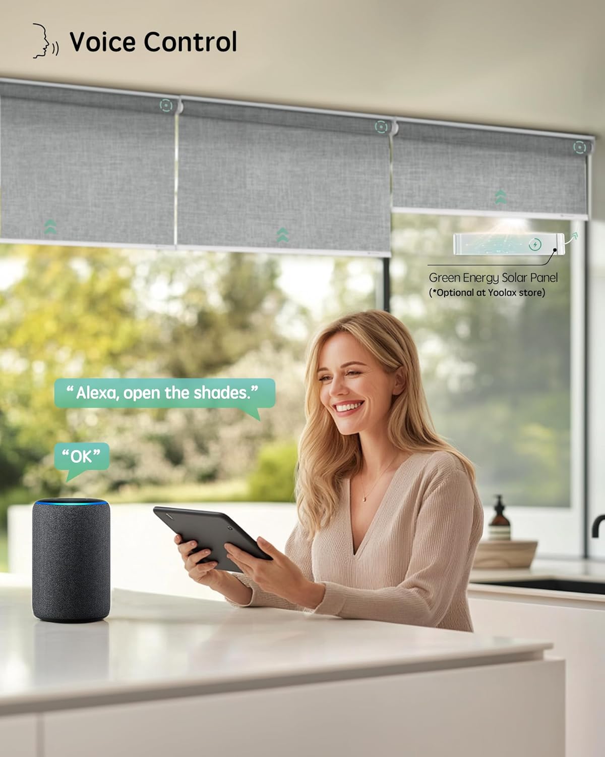 Yoolax Motorized Blinds with Remote, Blackout Smart Blinds for Windows Motorized Roller Shades, Automatic Window Shades Work with Alexa Custom Size (Blackout-Fabric Smoky Gray)
