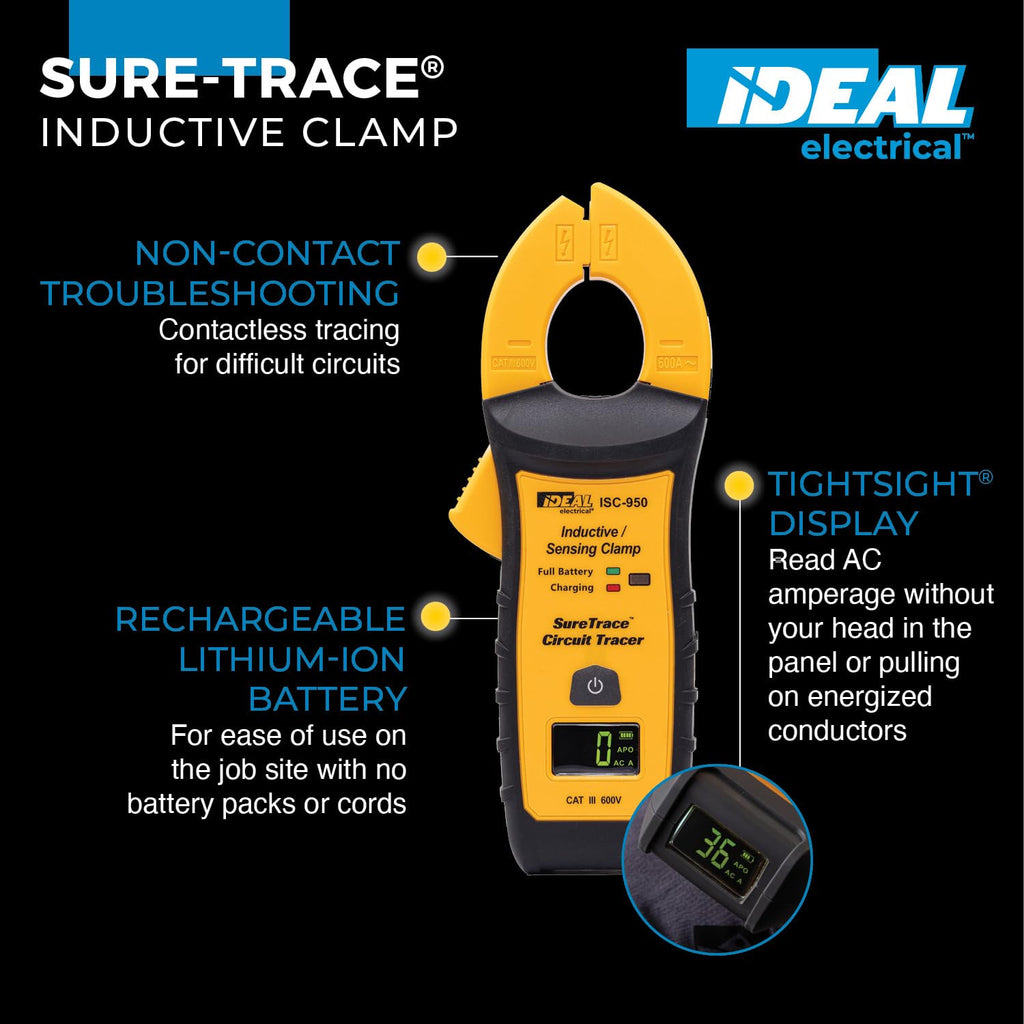 Ideal Electrical SureTrace Pro Circuit Tracer (61-950) 0-600 Volts AC/DC with Built-in Continuity Test, Amperage and Voltage Measurement, and Receptacle Testing — Find Breakers, Faults, and More