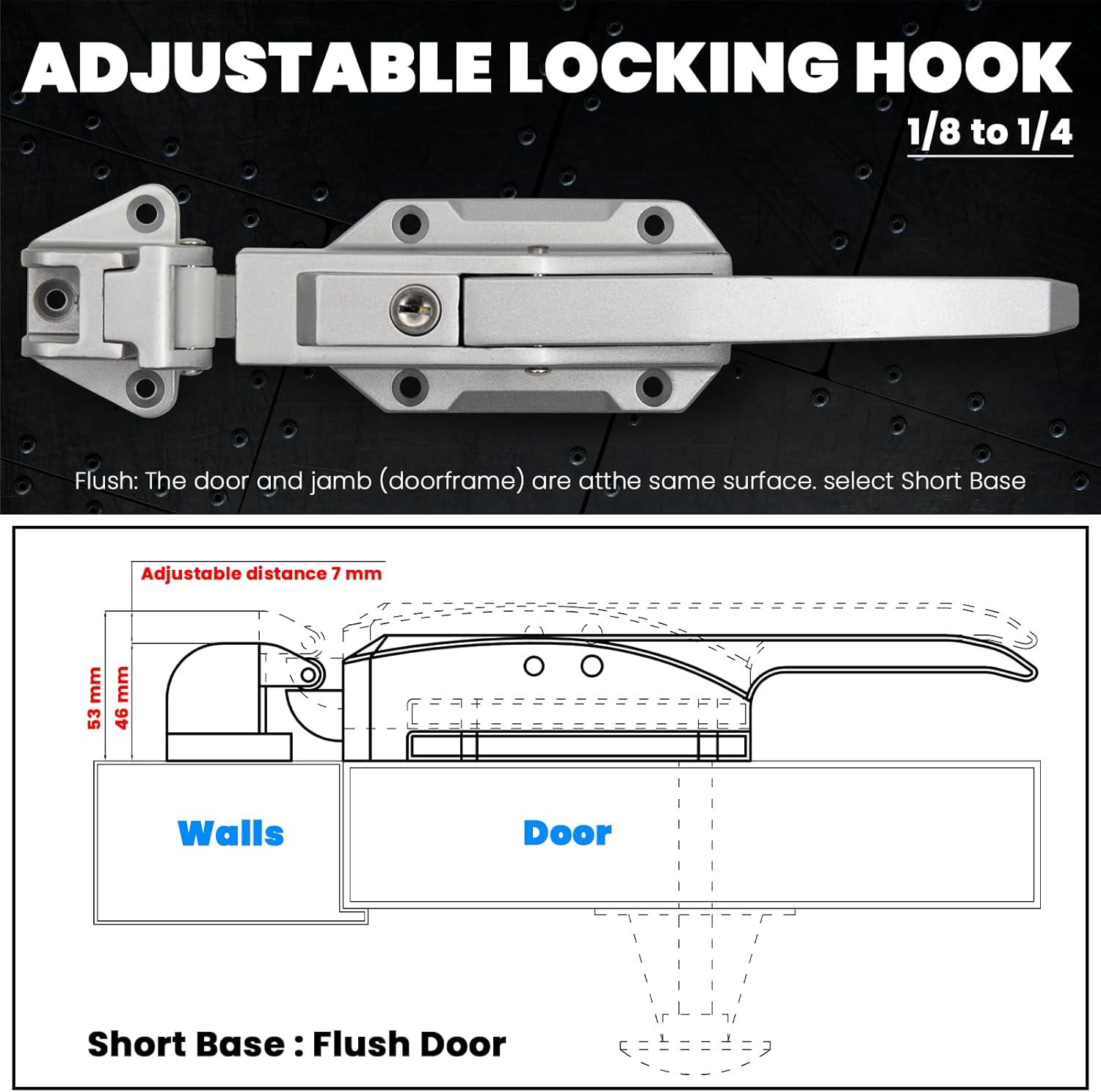 Walk in Cooler Door Closer Complete Latch Kit, Walk in Cooler Door Handle Radial Latch, Offset -1/5 In-3/5 in(Offset) and 5.9" Solid Metal Interior Release Handle (Foggy White)