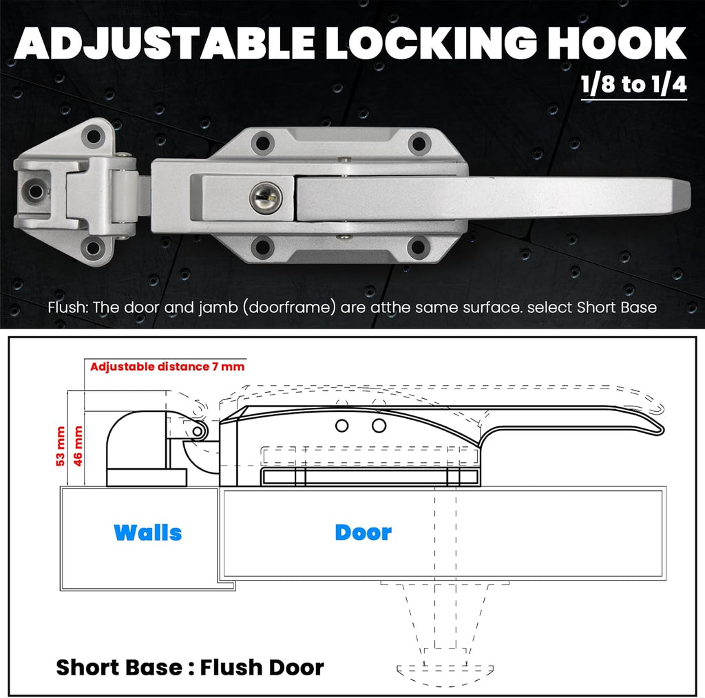 Walk in Cooler Door Handle, Walk in Cooler Door Closer Complete Latch Kit, Freezer Door Handle, Offset -1/8 in to 1/4 in(Flush) and 5.9" Solid Metal Interior Release Handle (Foggy White)