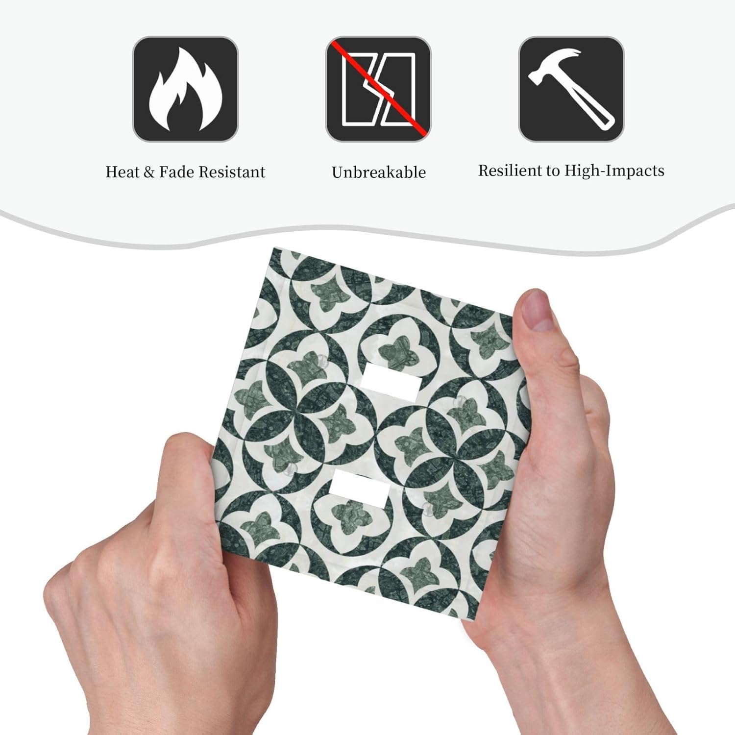 Green Luxury Modern Cubic Marble 2 Gang Double Toggle Decorative Light Switch Covers Electrical Faceplate Switch Plates for Bathroom Kitchen Home