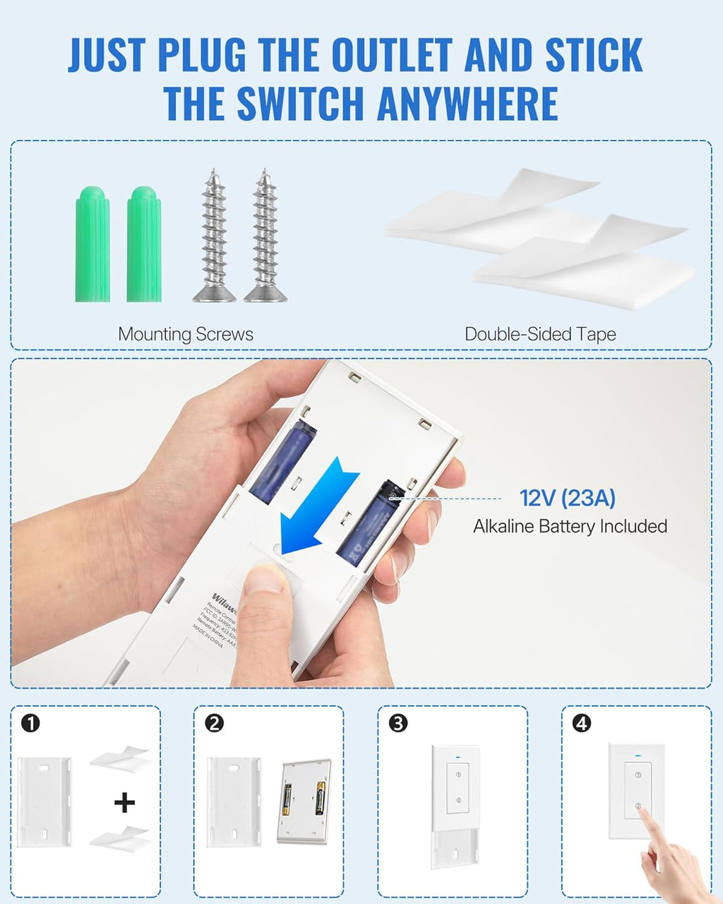 Remote Control Outlet WILAWELS Wireless Light Switch, 2 Pack Expandable and Removable Remote Outlet Switches for Christmas Light, Lamp, Appliance, FCC Listed, 1 Controller for 2 Outlets W05RC1206